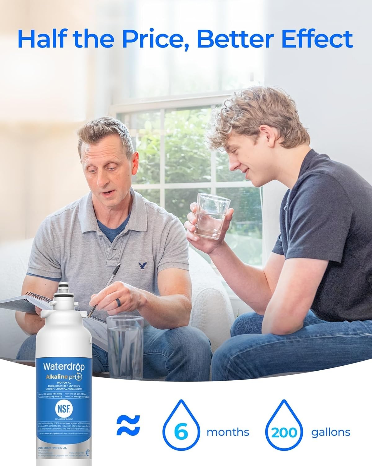 Waterdrop ADQ73613401 Refrigerator Water Filter, Replacement for LG® LT800P®