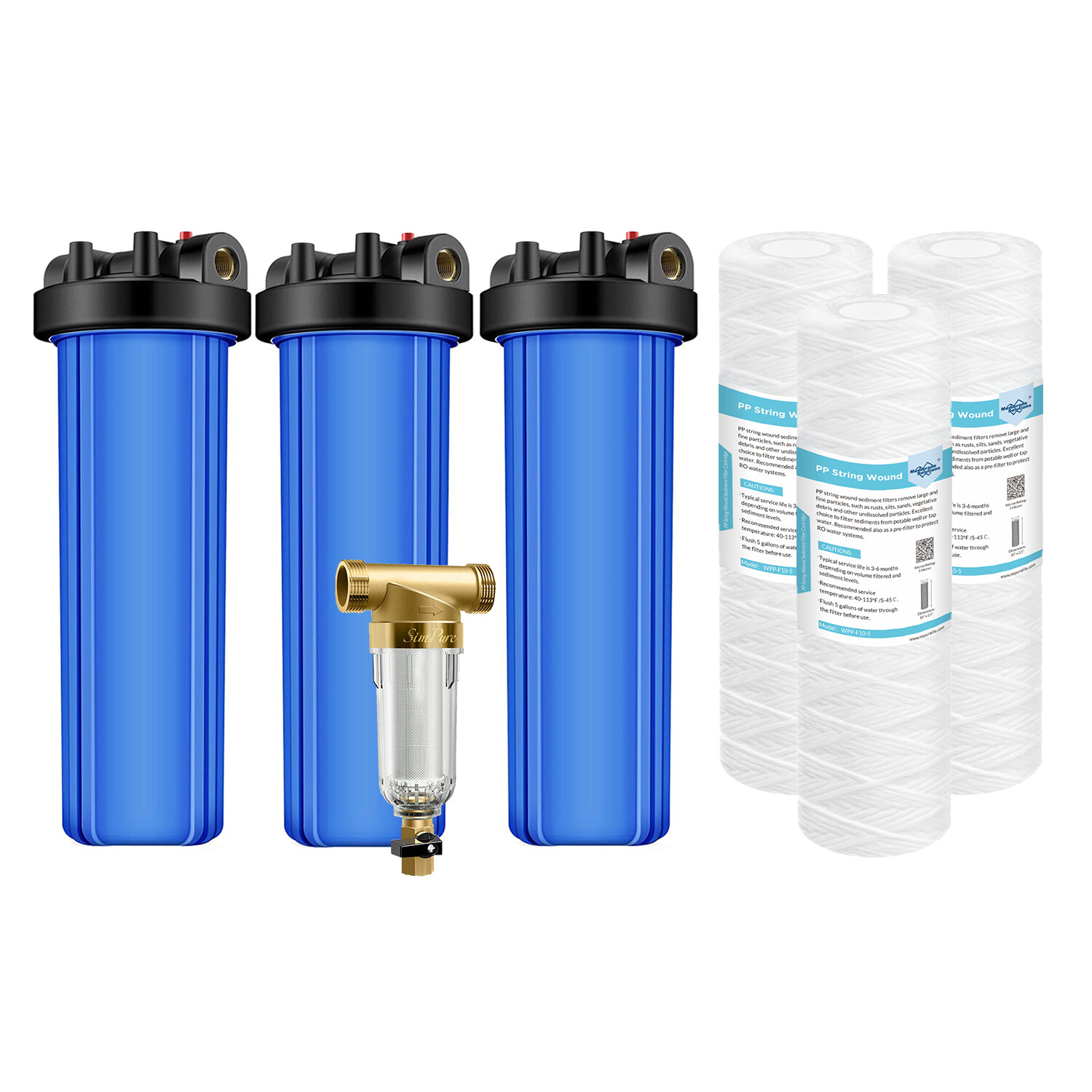 20″ x 4.5″ Big Blue Whole House Water Filter Housing System Sediment Filtration