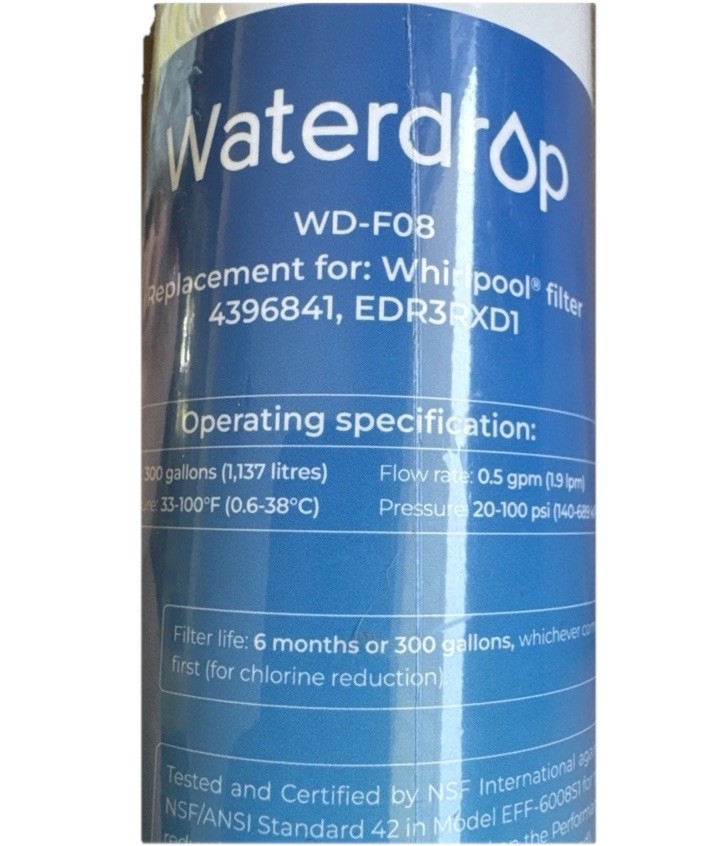 Waterdrop WD-F08 Refrigerator Water Filter Replacement For Whirlpool 2 Pack E44