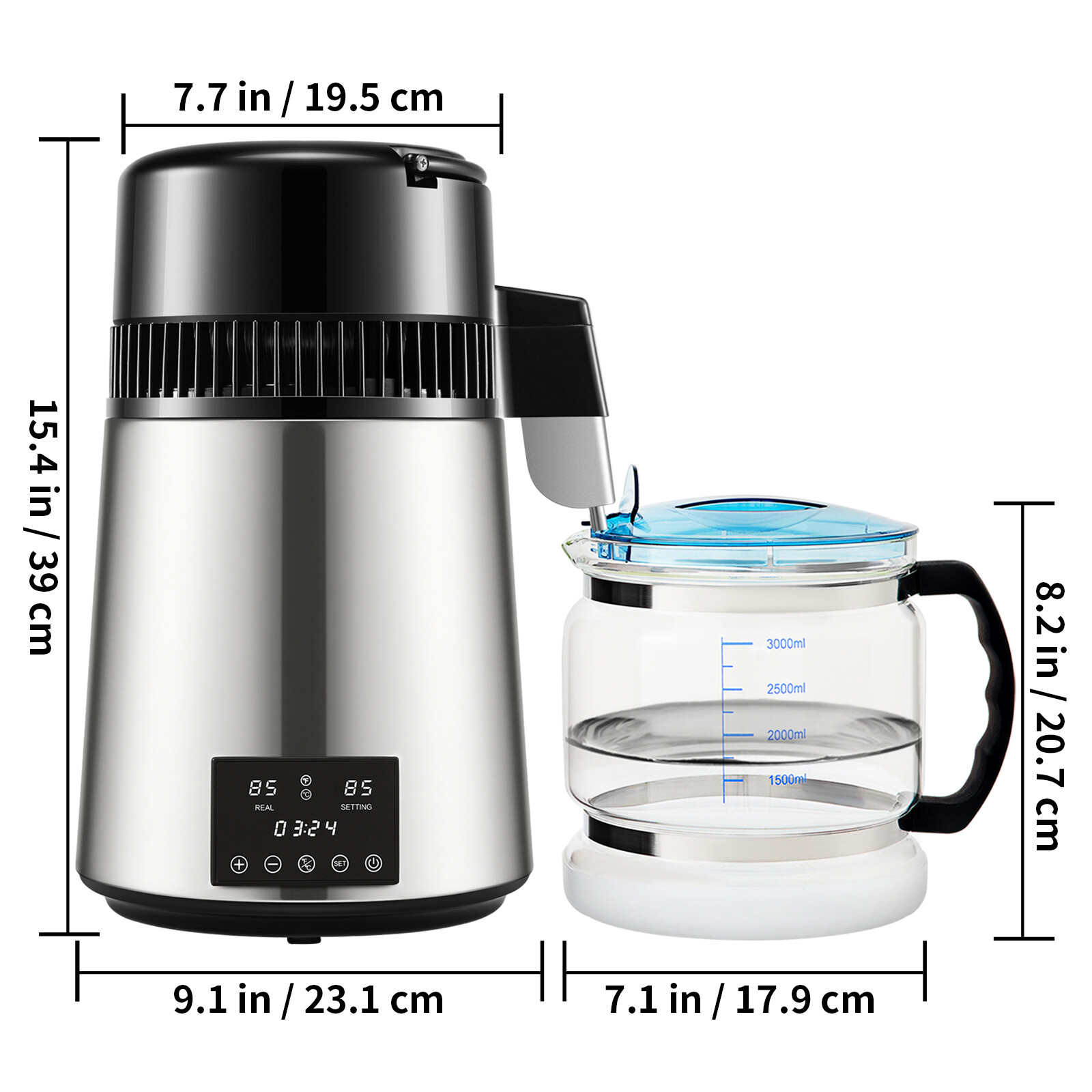 VEVOR 4L Water Distiller Distilled Water Maker 1 L/H w/ Timing Dual-Temp Silver