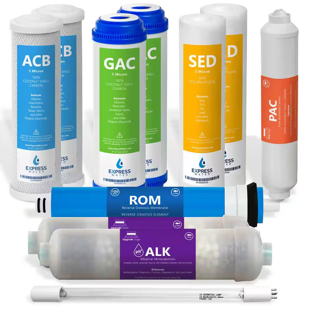 1 Year Reverse Osmosis Alkaline UV System Full Replacement Filter Set – 11 Total