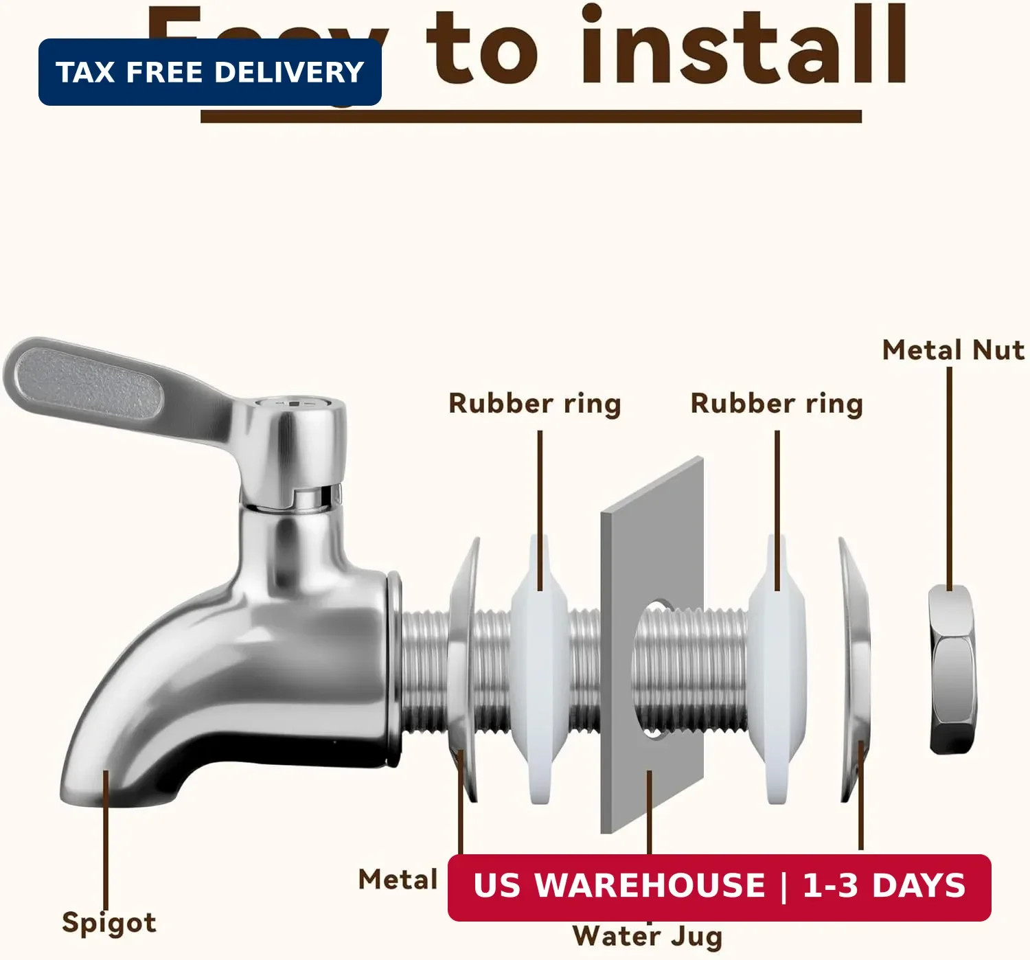 Water Spigot Compatible with Igloo Cooler, 1 Pack Stainless Steel Spigot for Sta