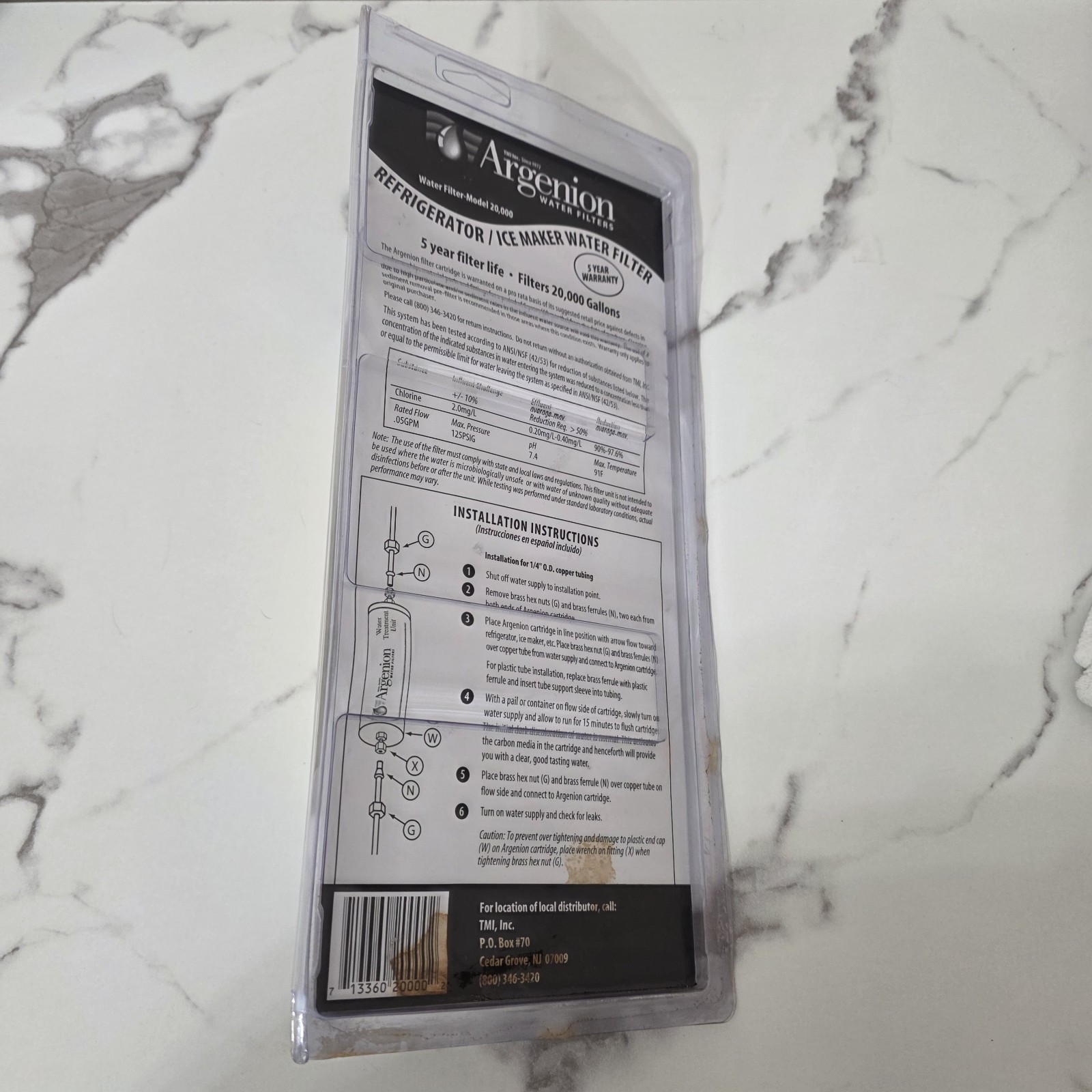 Argenion 20,000 Gal. Refrigerator In-line Water Filter 5 Yr.