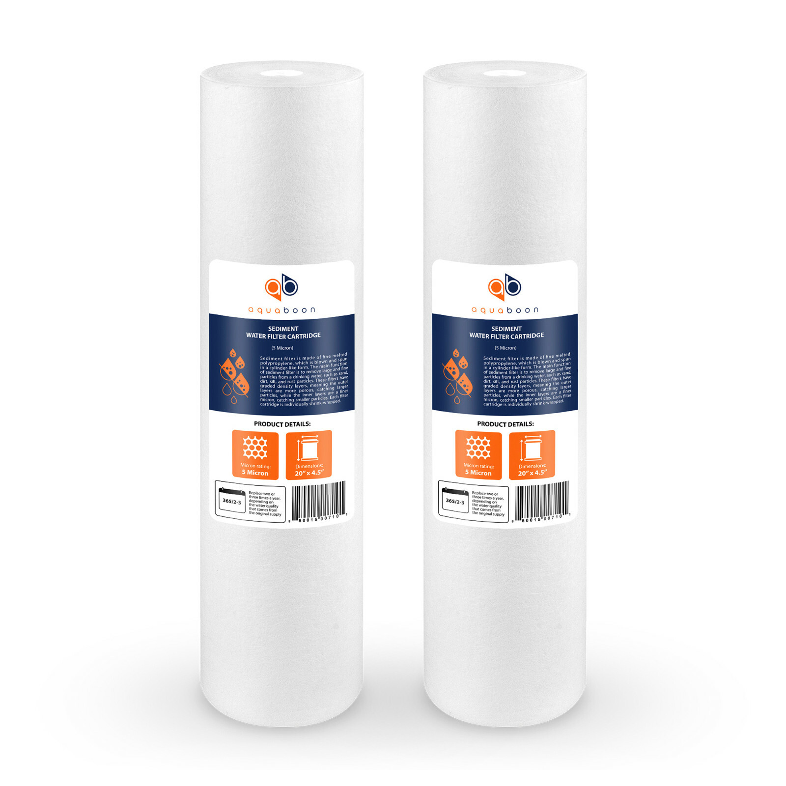 2PK of Big Blue 5 Micron 20″ x 4.5″ Sediment Water Filter Cartridge by Aquaboon