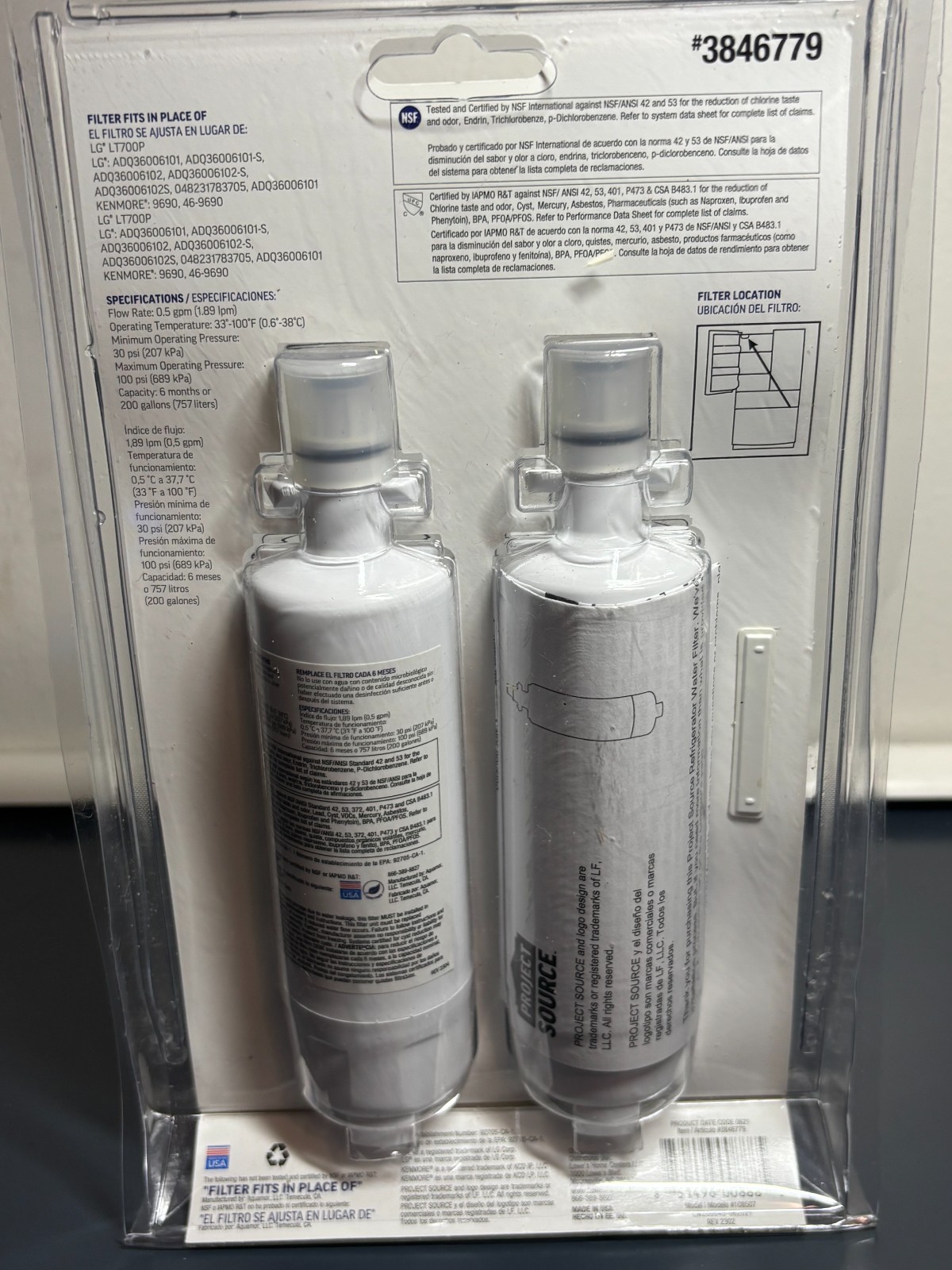 Project Source L-3-2 Refrigerator Water Filter LG 2 Pack LT700P #3846779