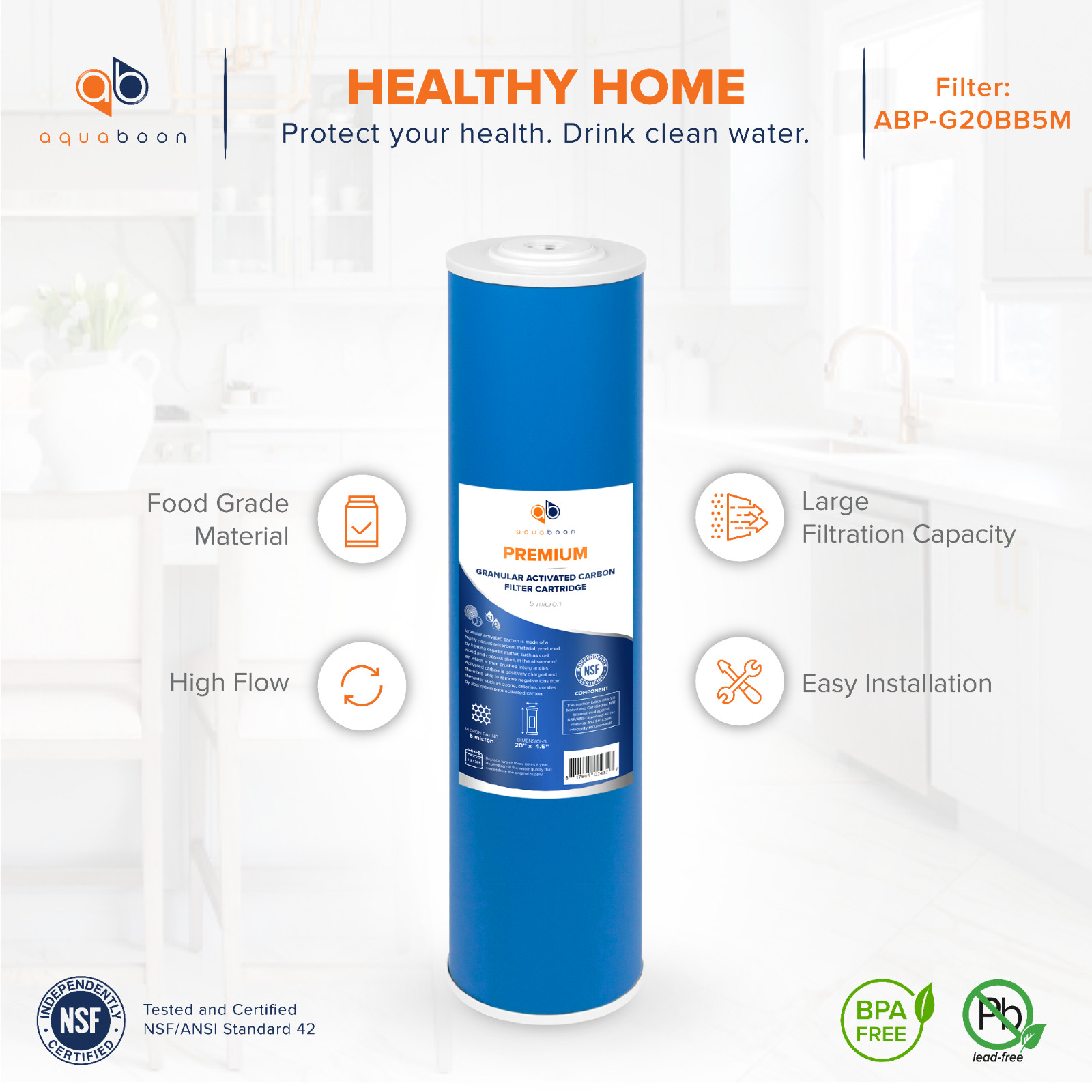 3-Stage Big Blue 20″ Whole House System 1″ Port+,GAC, 2 Sediment Filters,Gauge