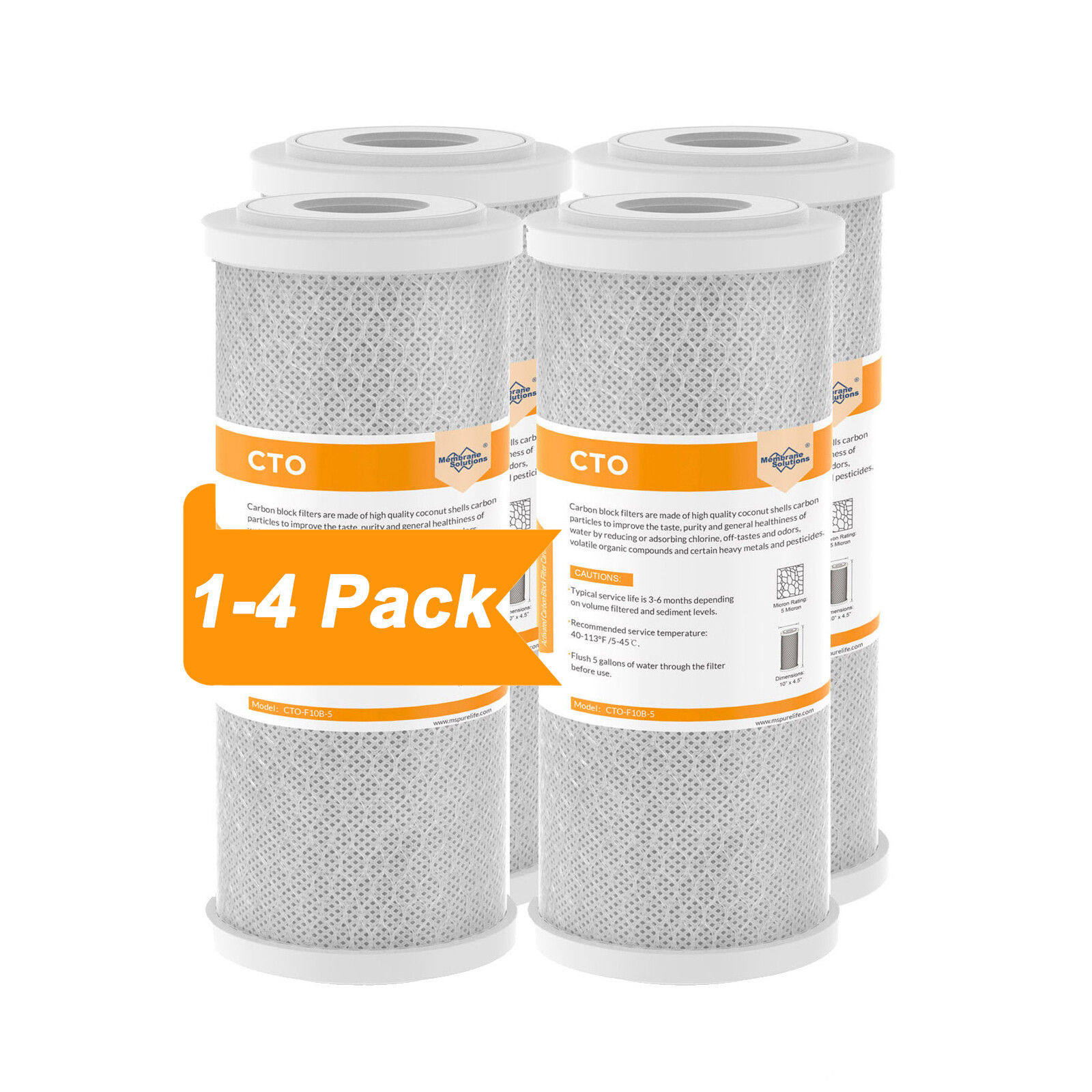 1-4 Pack 10″x4.5″ 5μm Whole House Big CTO Carbon Block Water Filter Cartridges
