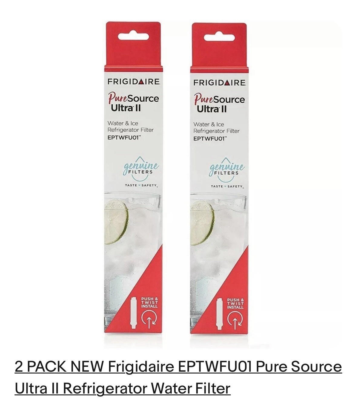 2 PACK NEW Frigidaire EPTWFU01 Pure Source Ultra II Refrigerator Water Filter
