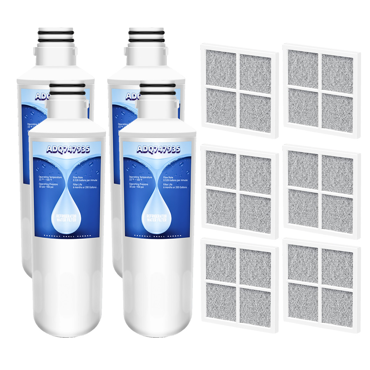 4 Pack GLACIER FRESH LT1000PC Replacement Water Filter w/6 PCS LT120F Air Filter