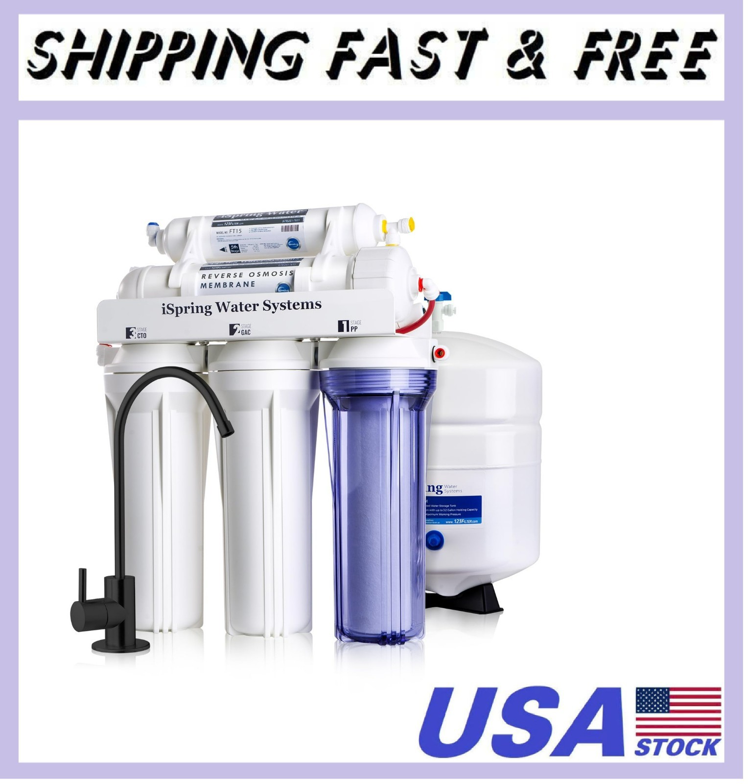 RCC7-BLK, NSF/ANSI 58 Certified, 5-Stage Reverse Osmosis System, RO Water