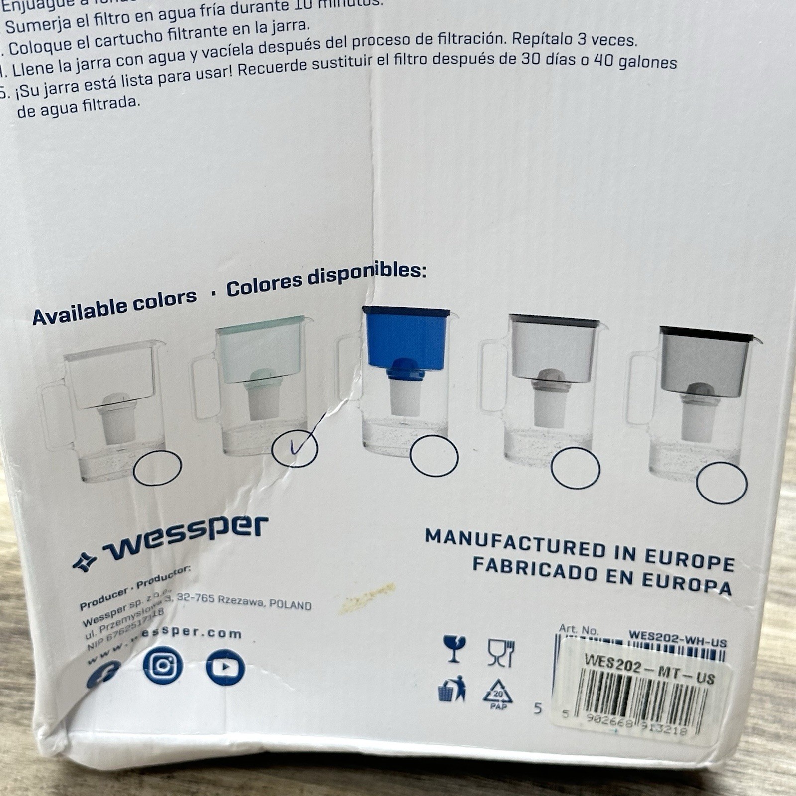Wessper D2, 2-in-1 Glass Water Filter Pitcher & Carafe, 8-Cup Capacity, Teal