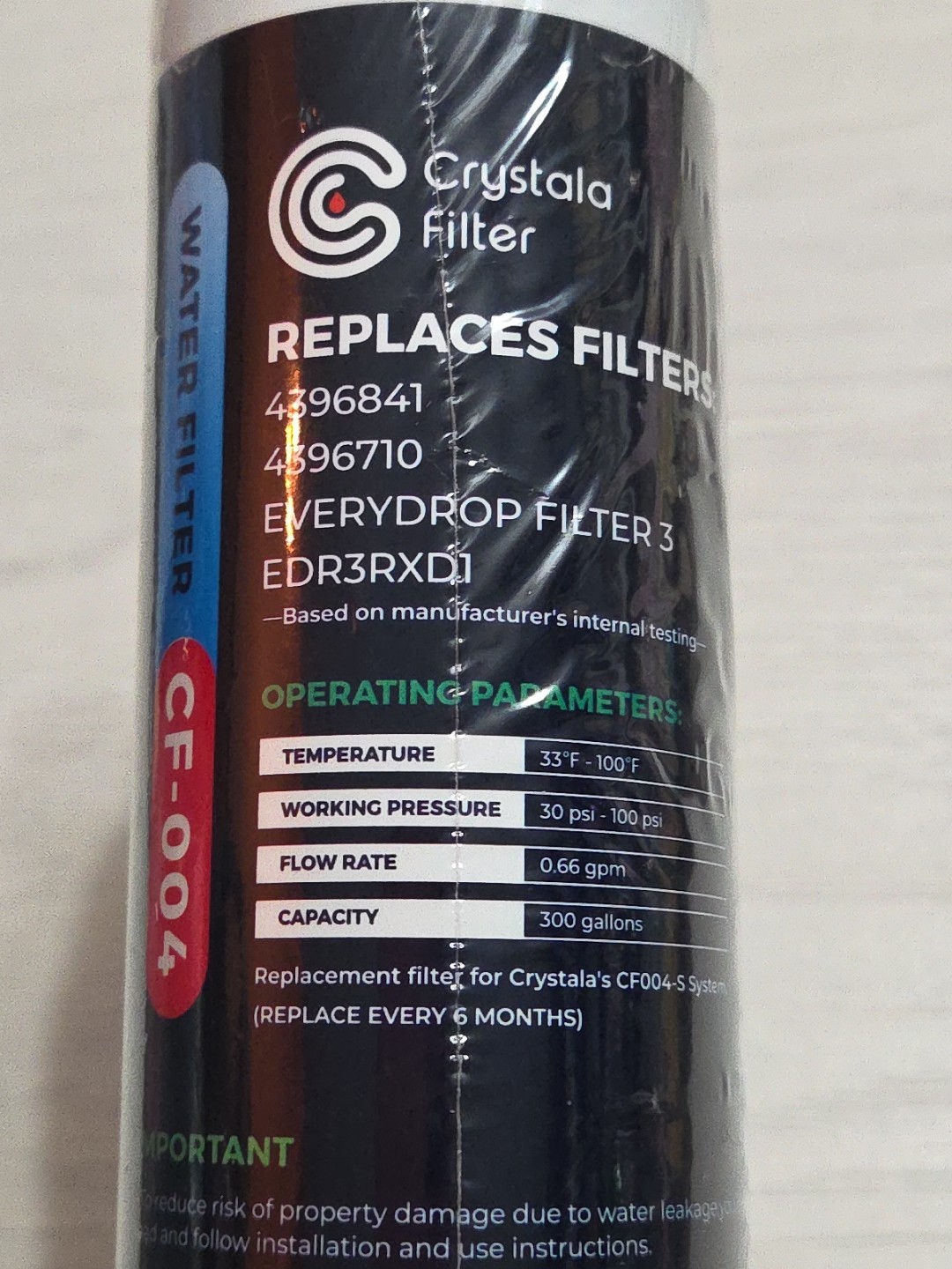 Crystala Filter Cf-004, New Sealed Replacement For 4396841, 4396710, edr3rxd1