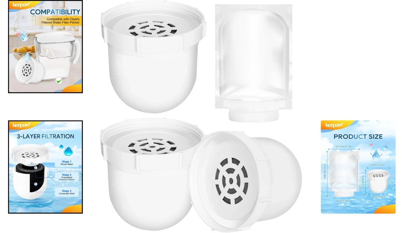 3 Pack Water Filters Replacement Compatible with Clearly Filtered Water Pitcher