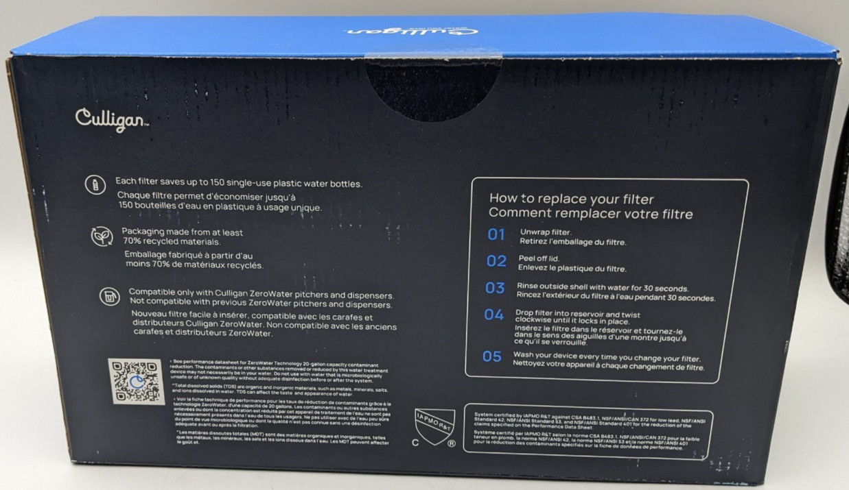 Culligan with ZeroWater Technology Water Filter 5-Stage Advanced 3 Pack Sealed