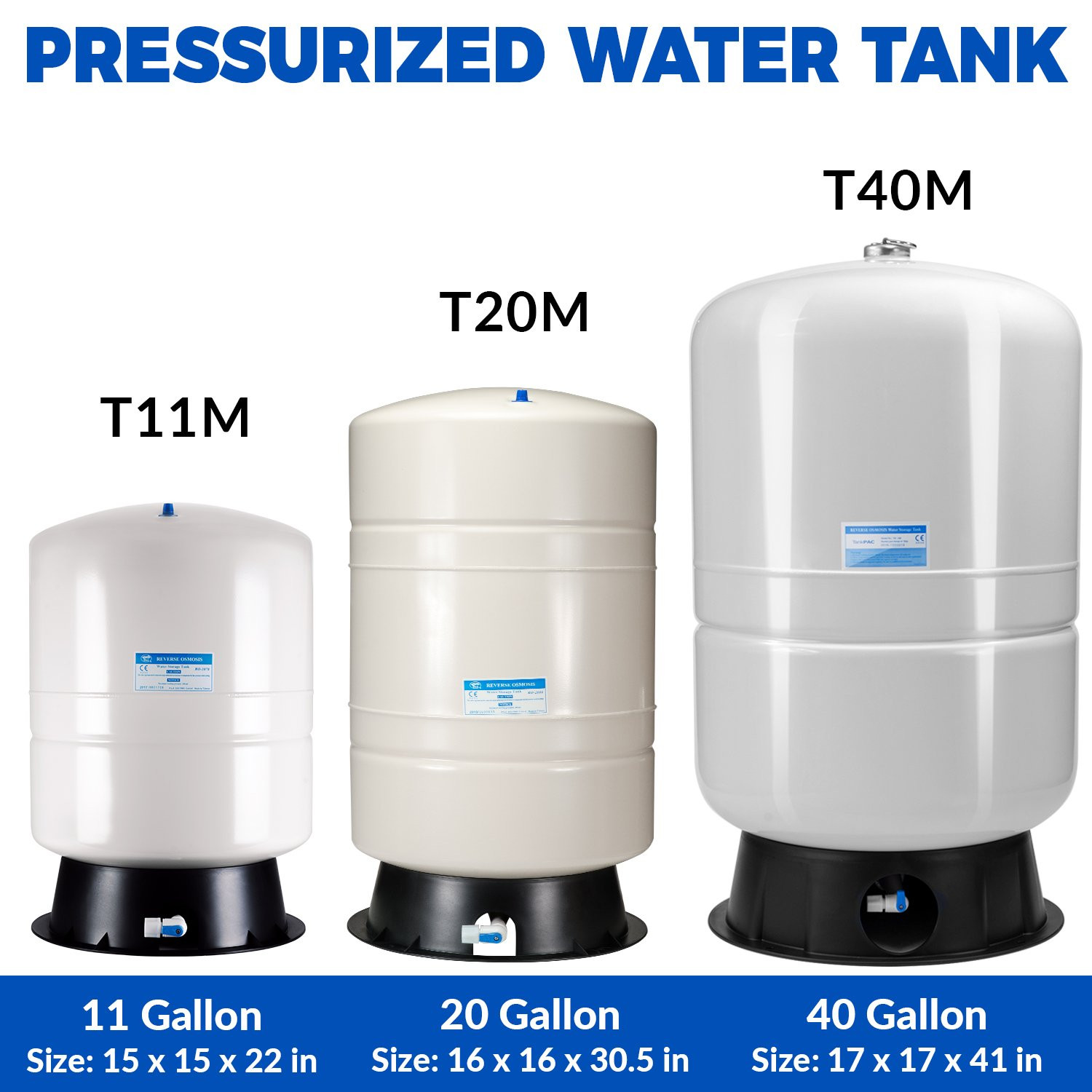 T40M 40 Gallon Pre-Pressurized Water Storage Tank for Reverse Osmosis RO Systems