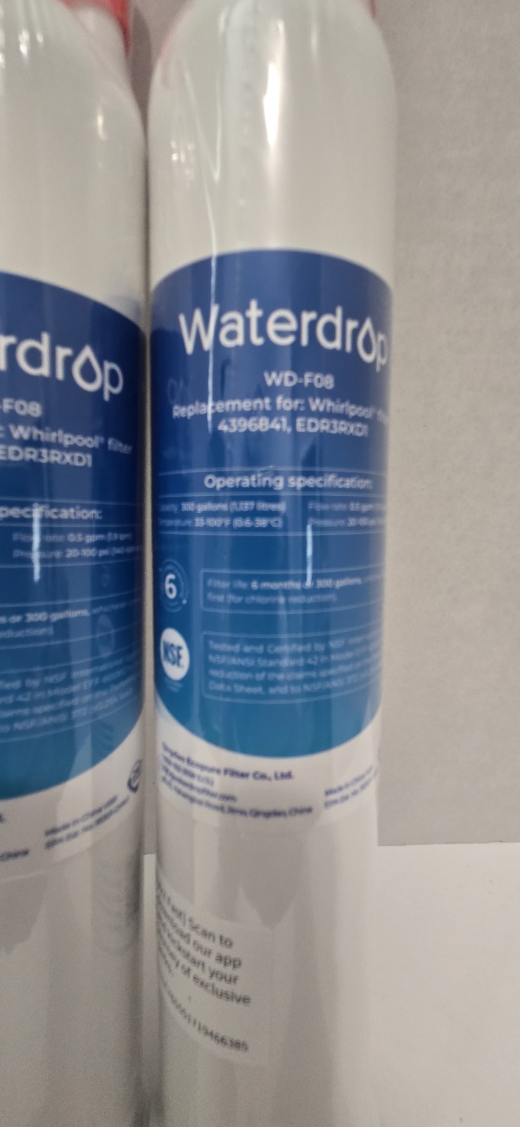 Sealed Waterdrop WD-F08 Refrigerator Water Filter For Whirlpool – 2 pk