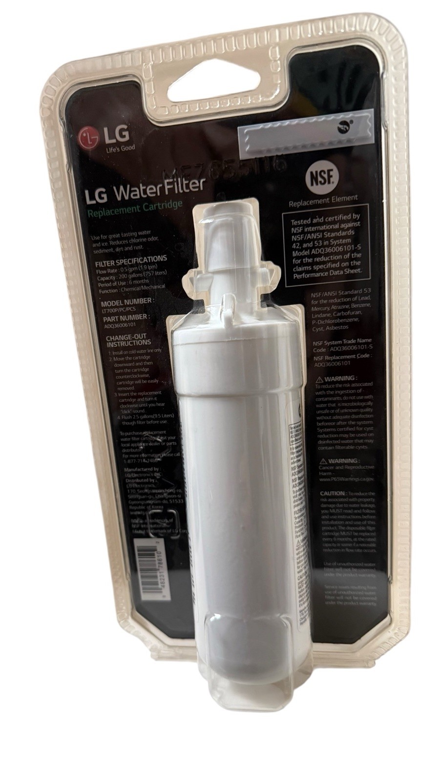 LG LT700P Refrigerator Water Filter Replacement ADQ36006101 Sealed