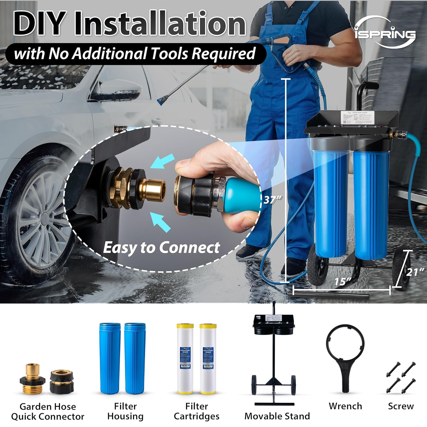 Spotless Water System with Rolling Cart – Deionized for Cars, RVs, Boats & More