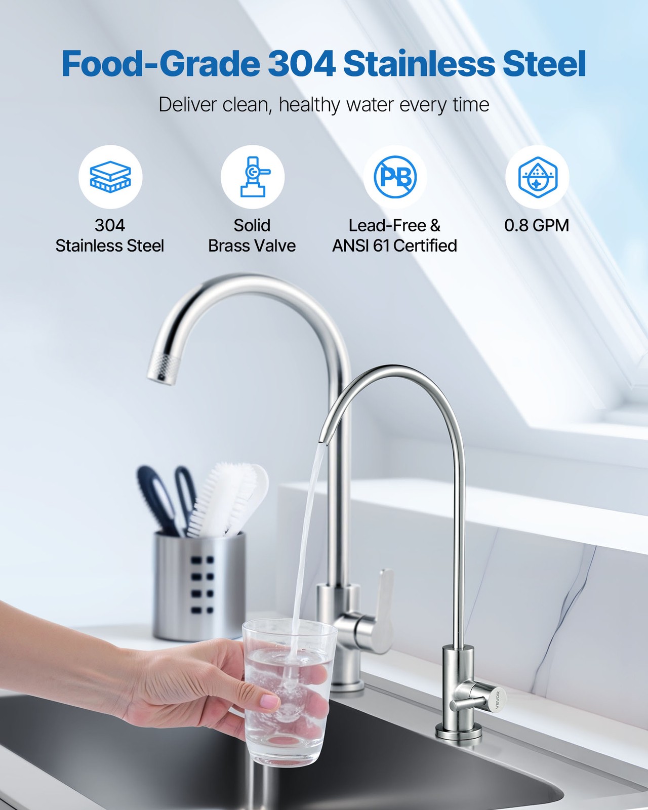 VEVOR Reverse Osmosis Gold/Silver/Black Lead-Free Drinking Water Filter Faucet