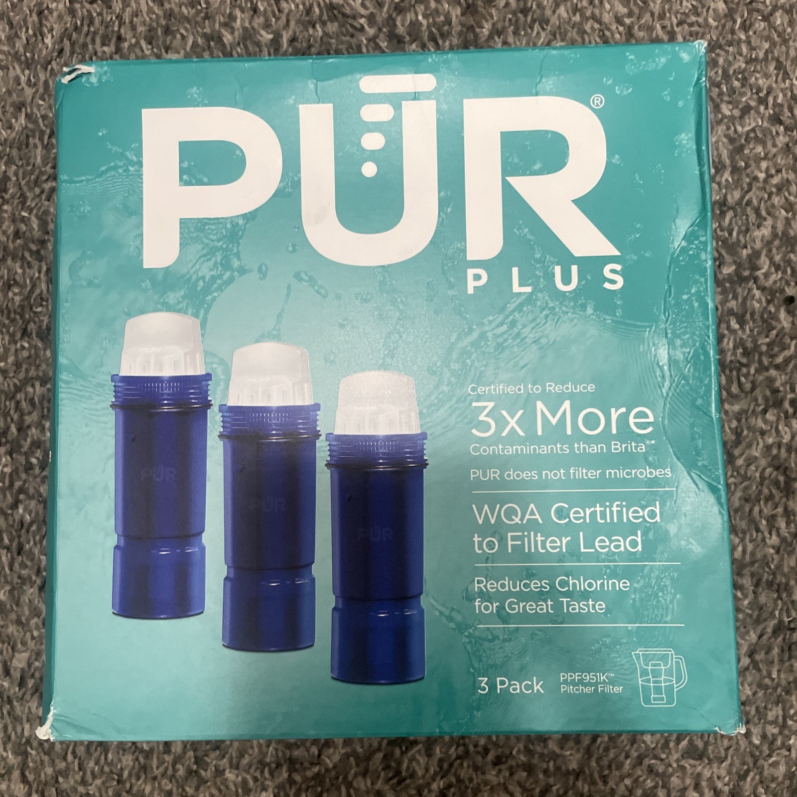 NEW Pur Plus Water PPF951K3 Replacement Filter 3 Count Blue Pitcher Dispenser