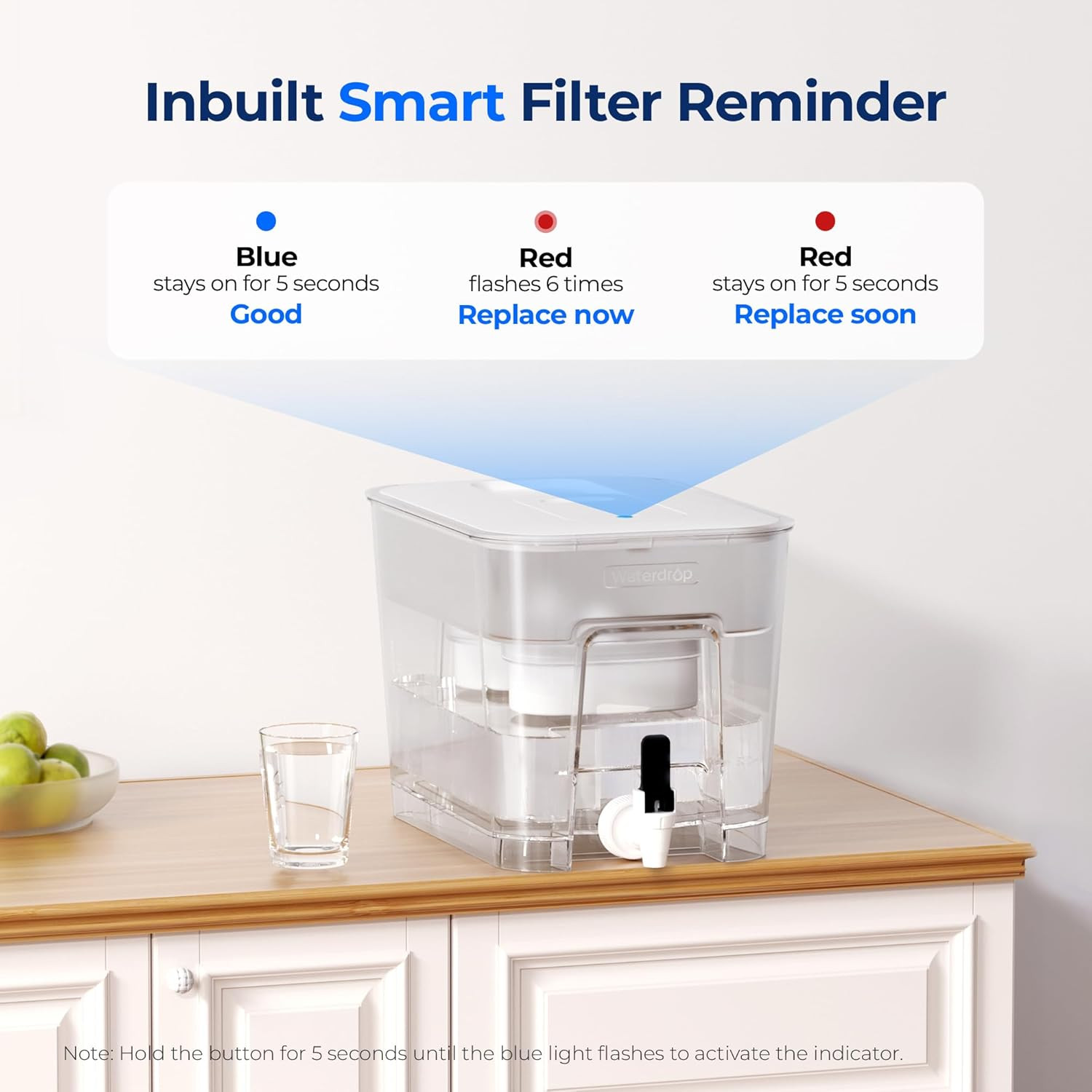 WFD-22L-DF Water Filter Dispenser, 40-Cup Water Purifier, 2 Built-In Filters, 8X