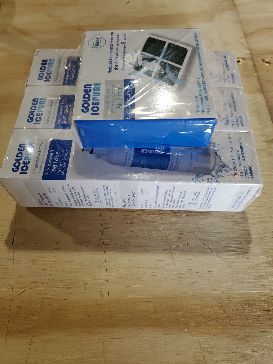 3 Golden Icepure RWF1200A Water Filters & 3 GP-AF004 Air Filters LG Kenmore