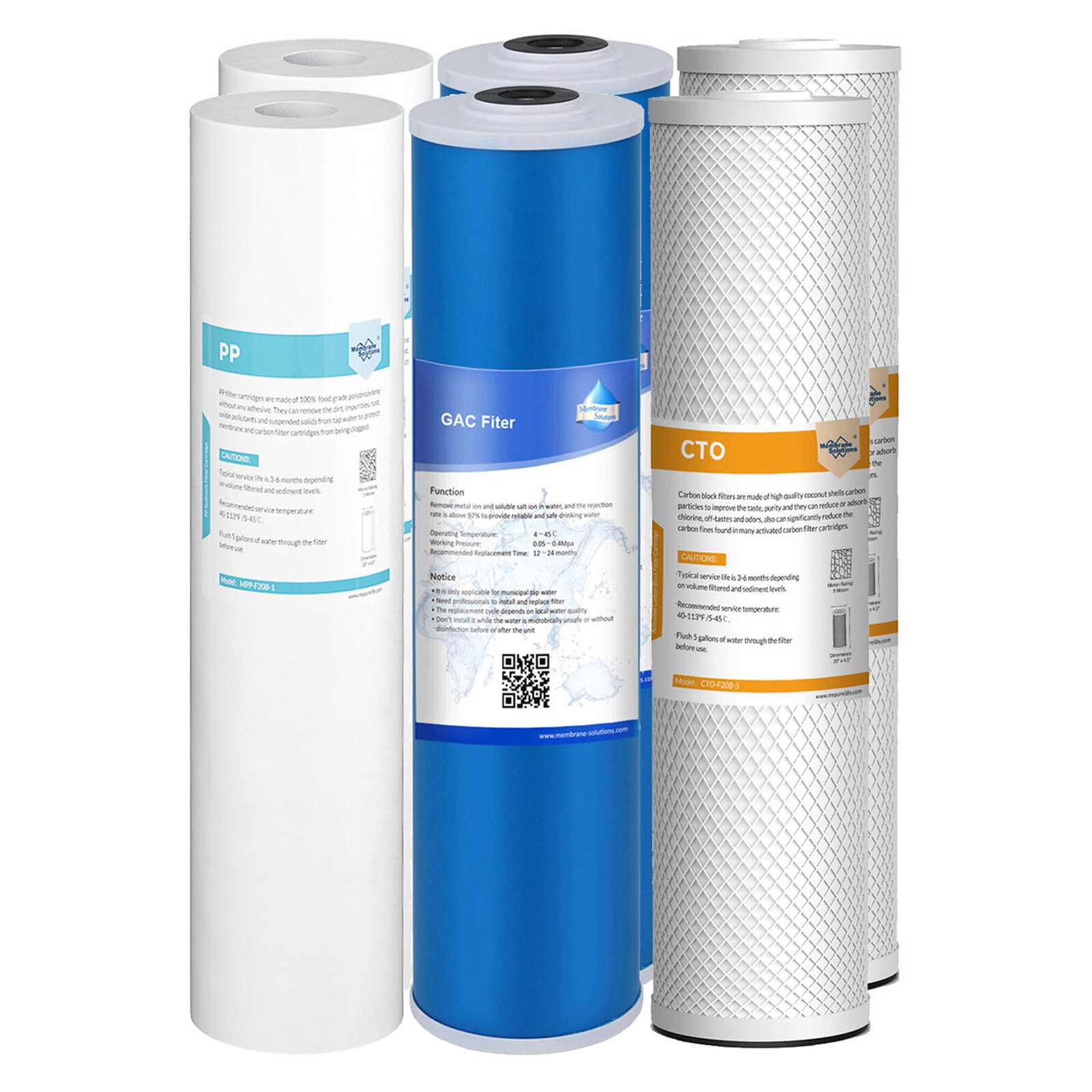 5 Micron 20″x4.5″ PP GAC CTO Carbon Block Water Filter Replacement Cartridge Set