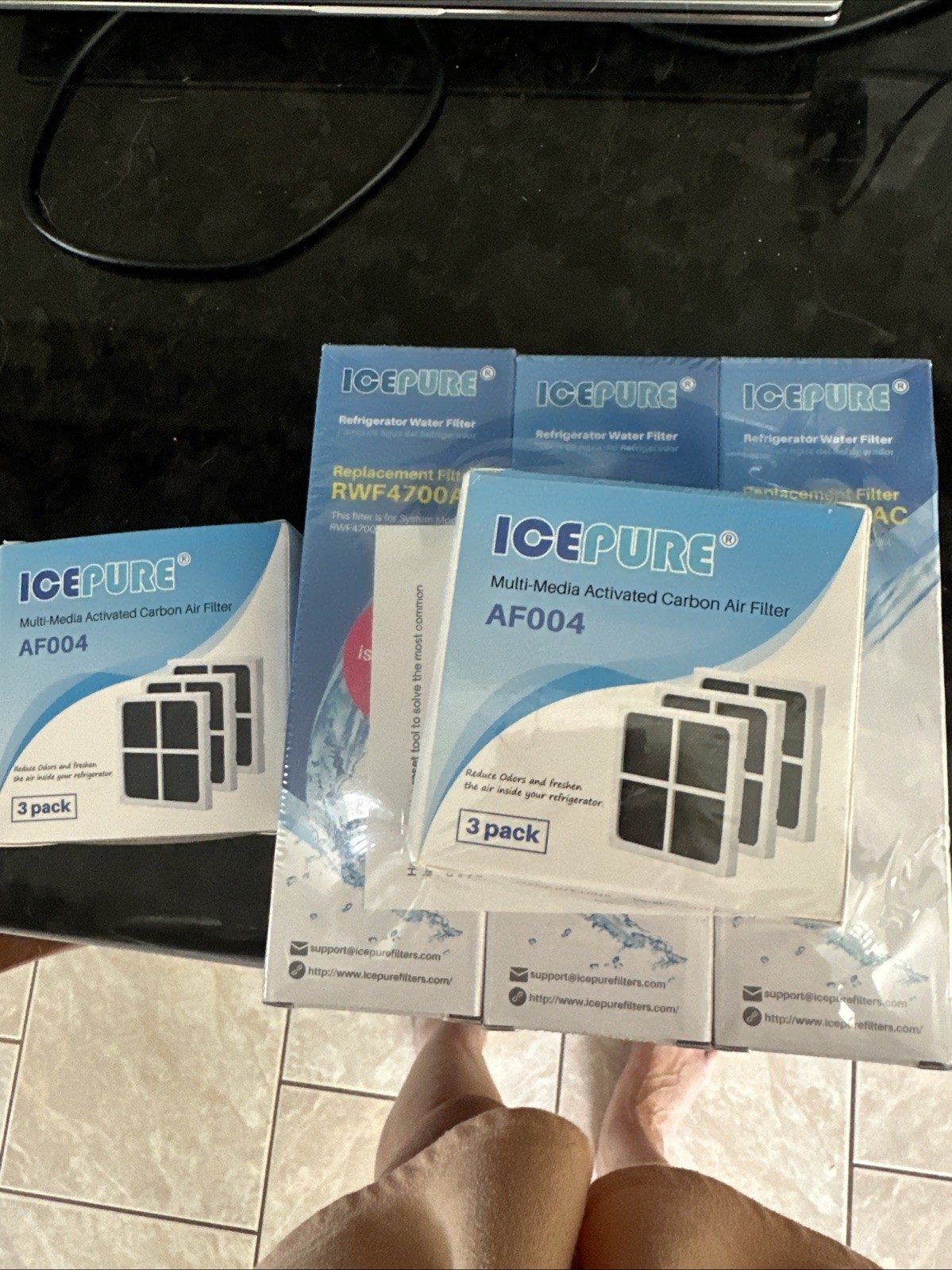 Ice Pure Refrigerator Water Filter 3 Pack RWF4700AC & Air Filter AF004 – NEW