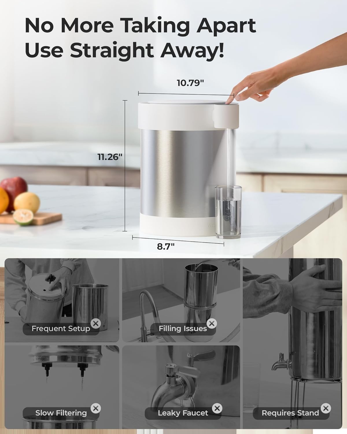 Waterdrop Rechargeable Non-Gravity Water Filter System, 5-Stage Stainless Steel