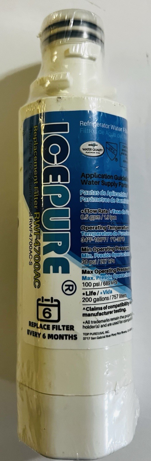 Ice Pure RWF4700AC Refrigerator Water Filter Replacement