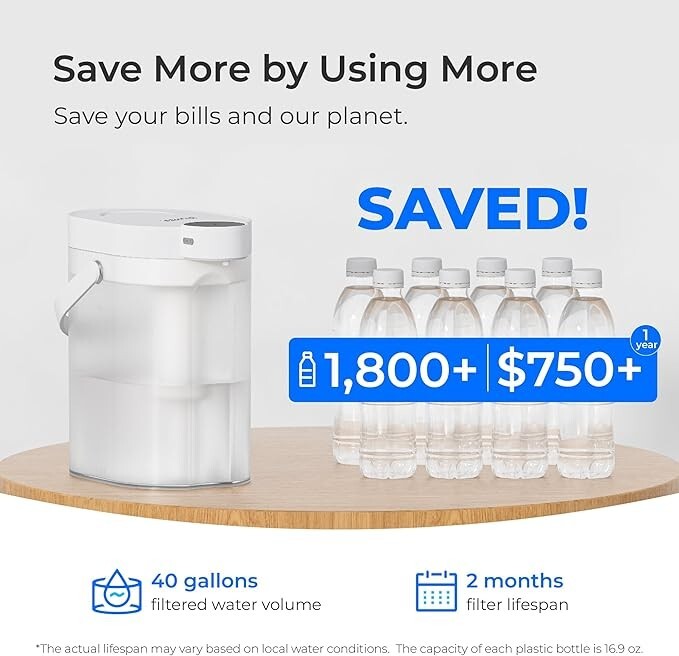 Waterdrop FreshTaste Electric Water Filter Pitcher, Rechargeable Powerful Dispen
