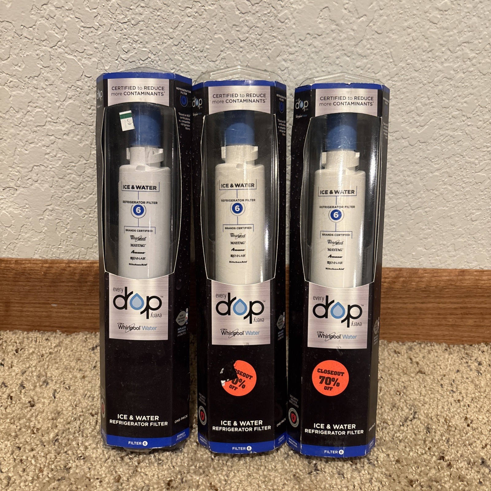 3x Everydrop by Whirlpool Ice and Water Refrigerator Filter 6 EDR6D1 Single Pack