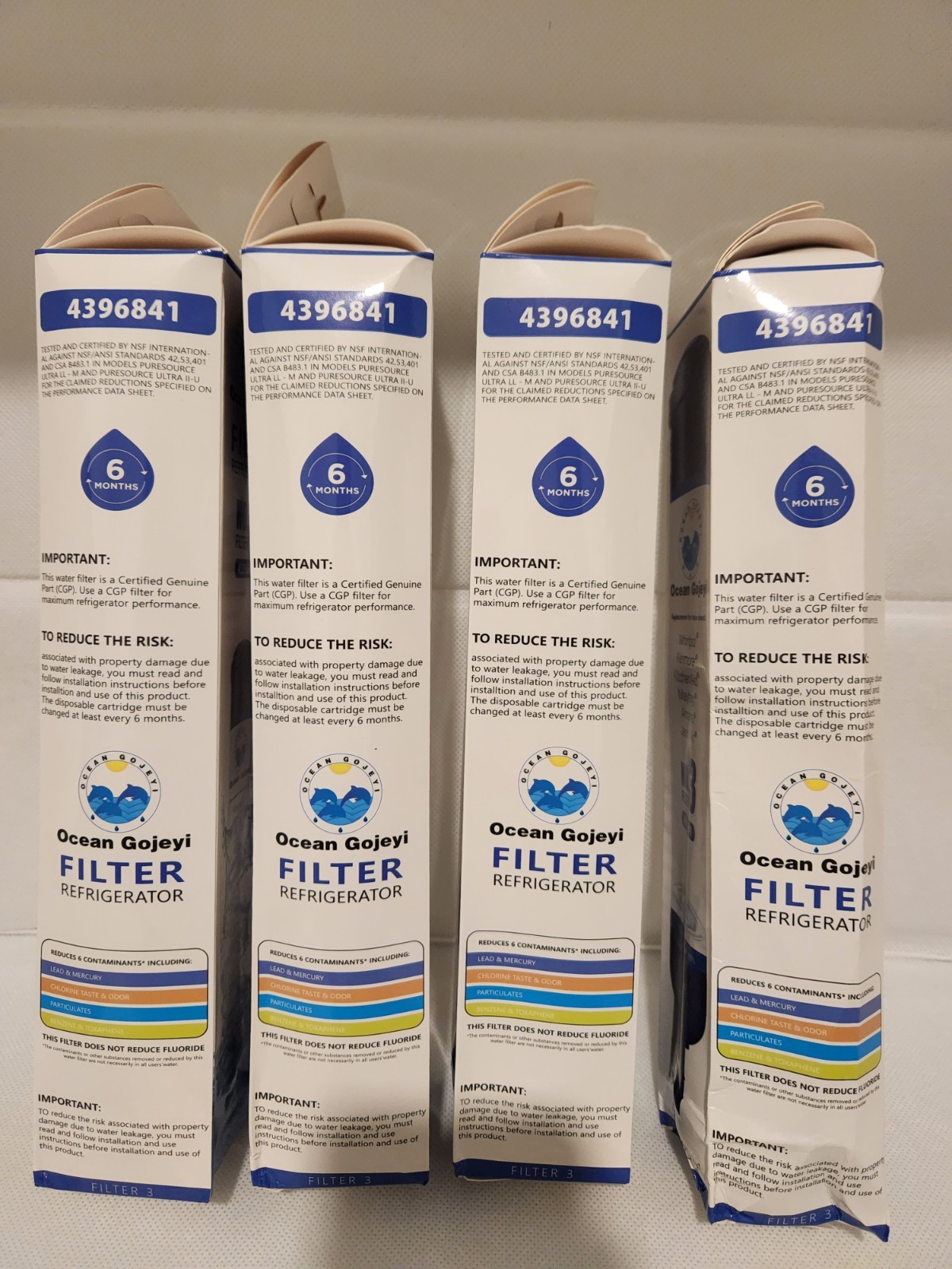 4x New Sealed Replacement Refrigerator Filter Model GP003 4396841 – Damaged Box