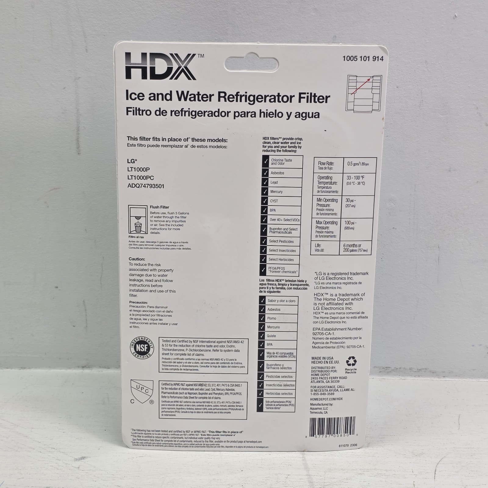 HDX FML-5 Premium Refrigerator Water Filter Replacement Fits LG LT1000P (2-Pack)