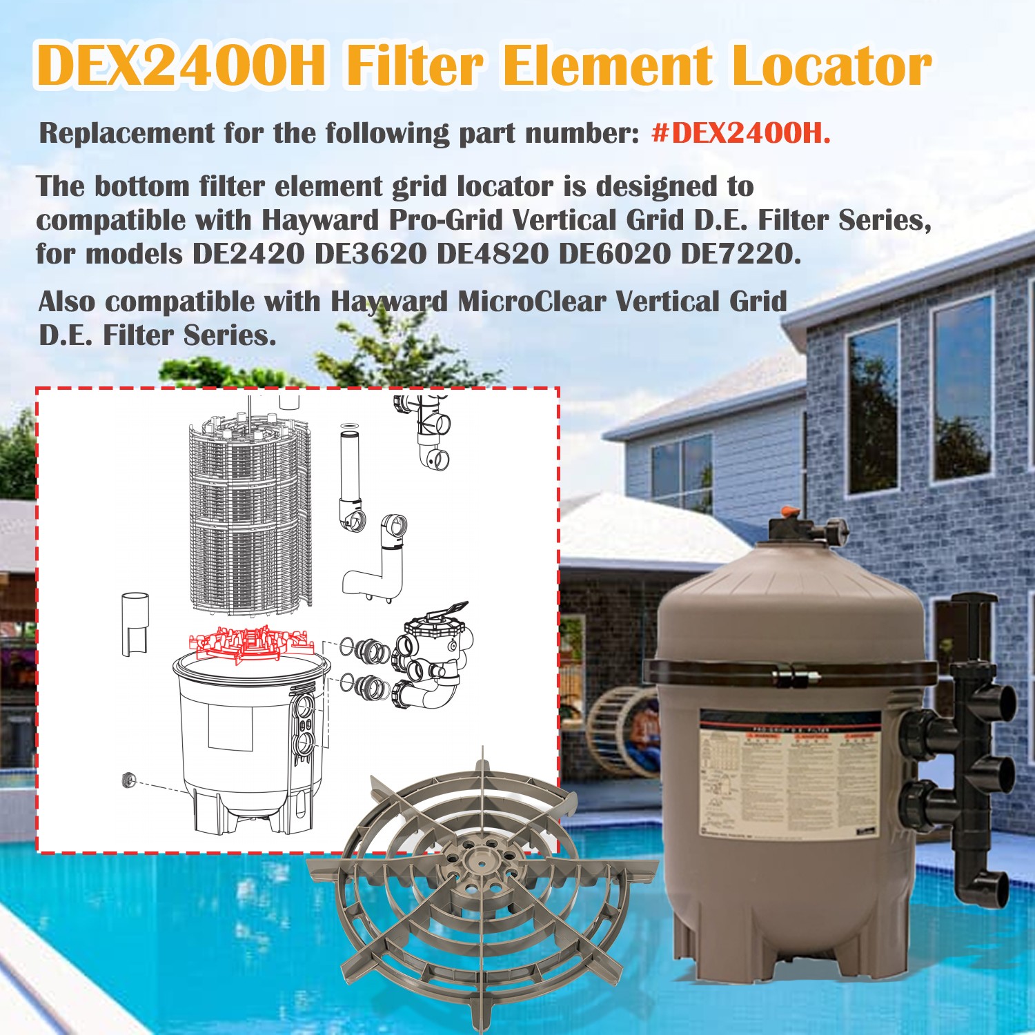 DEX2400H Filter Element Locator Replacement for Hayward ProGrid DE Filters