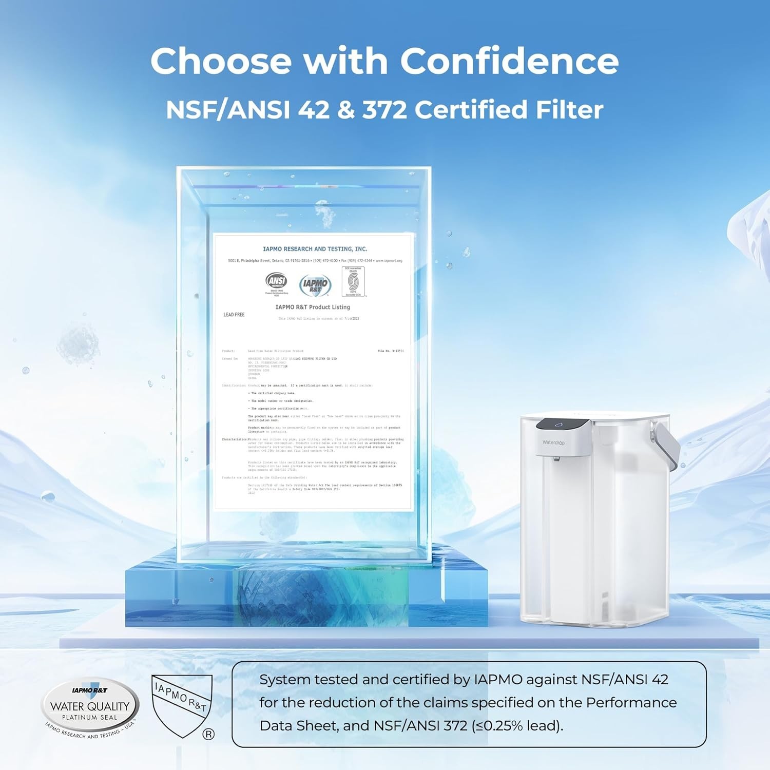 Waterdrop 98% Chloramine Reduction Electric Water Filter Pitcher, with 1 Filter