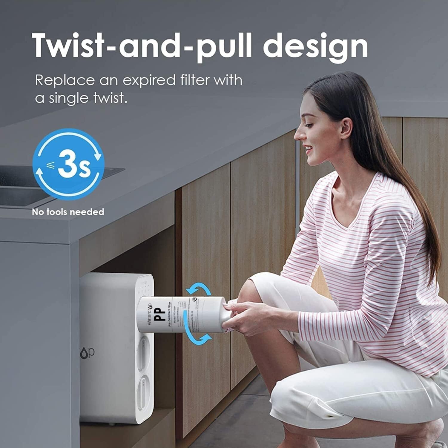 Waterdrop TSC Under Sink Water Filter System and Replacement filters, 2PP+CT+CS