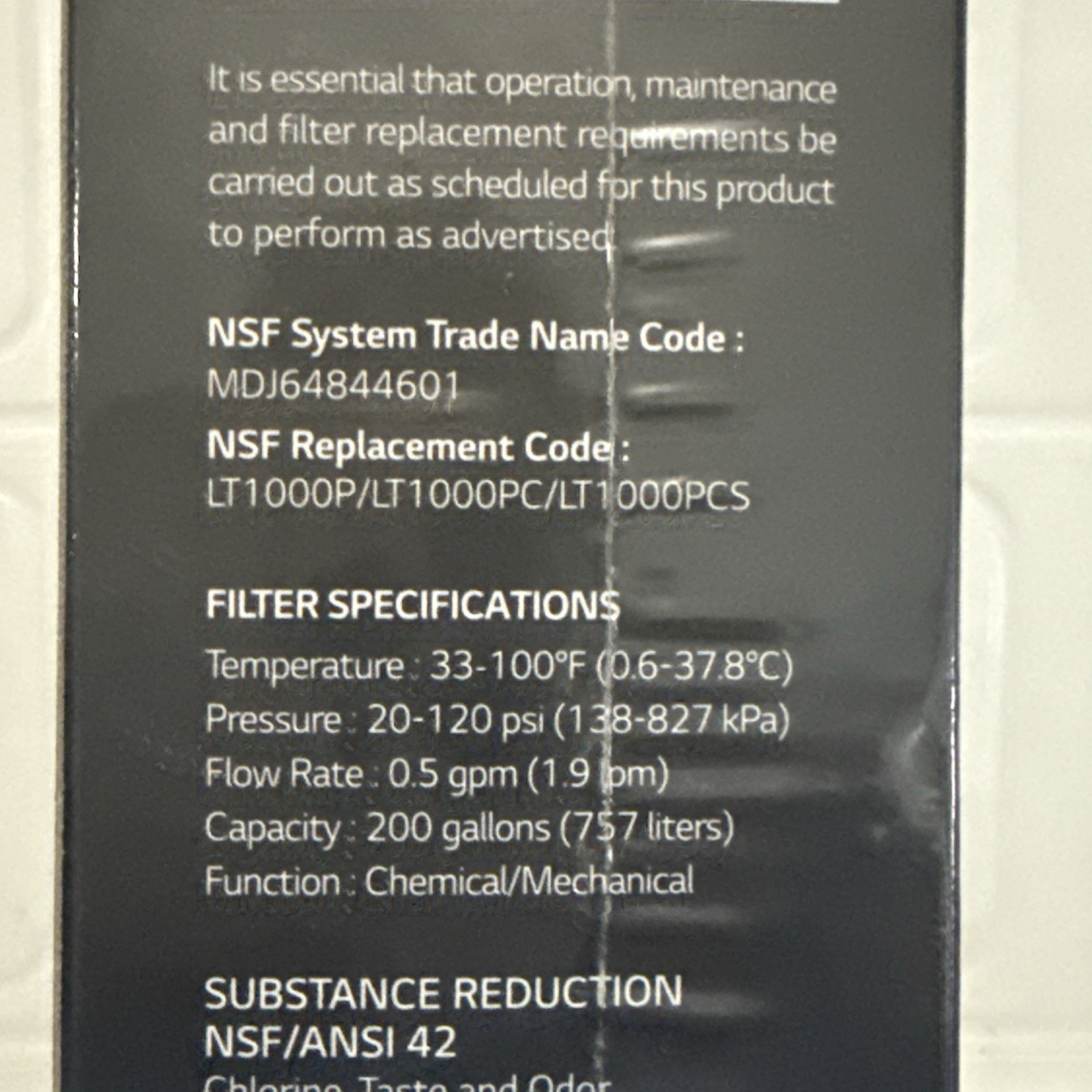 Genuine LG Water Filter Replacement Cartridge LT1000P/PC/PCS – New and Sealed!