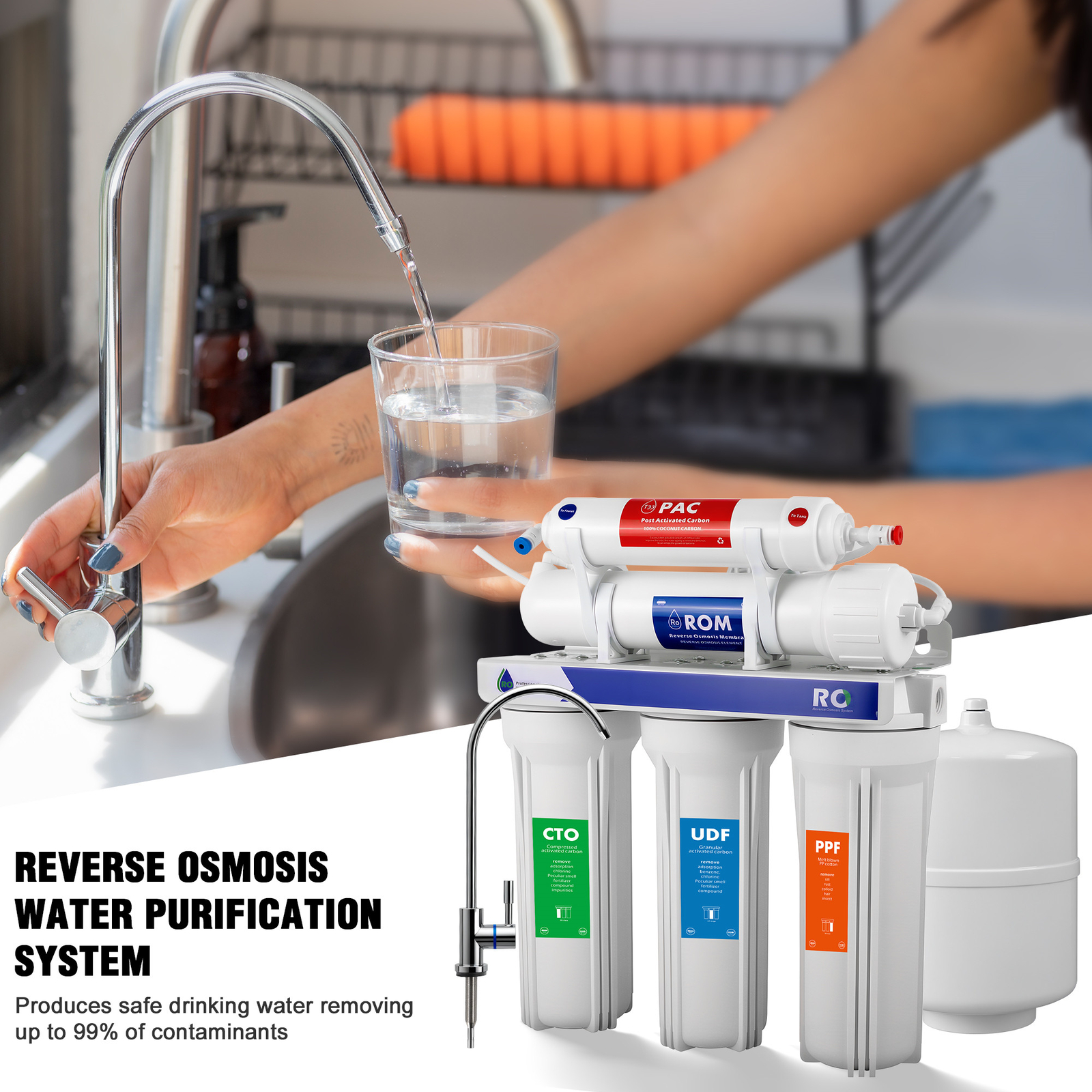 5 Stage 0.0001μm Reverse Osmosis Water Filtration System Purifier 300L 75 GPD