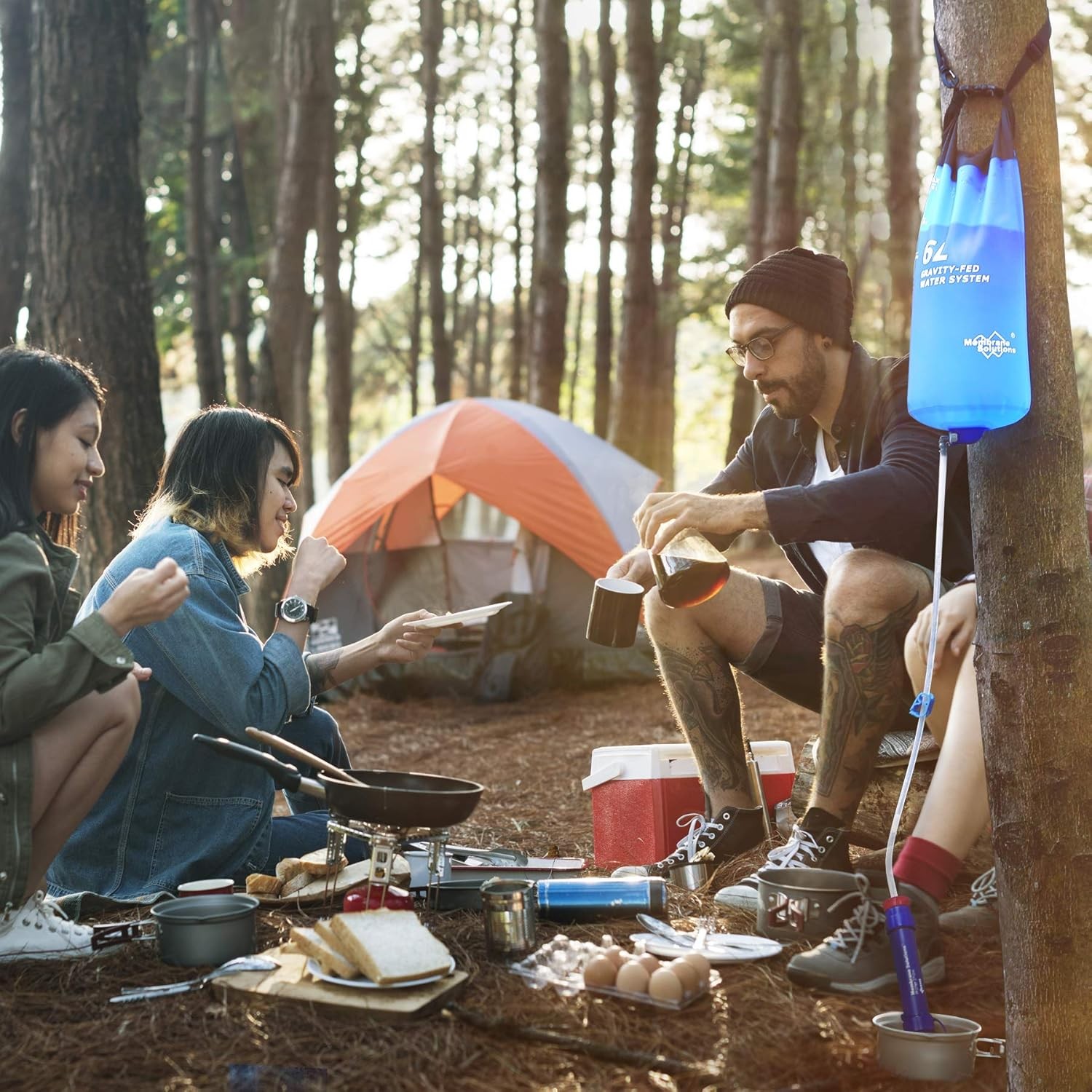 Water Filter Straw w/Gravity-Fed Water Bag 6L,Outdoor Portable Purifier Survival