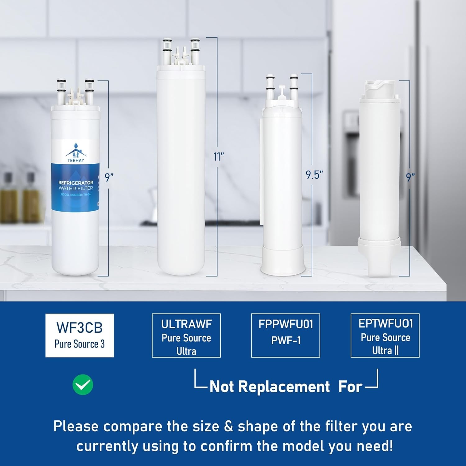 2x Wf3cb Water Filter Replacement For Frigidaire Puresource3, Th-04, 9″ Height