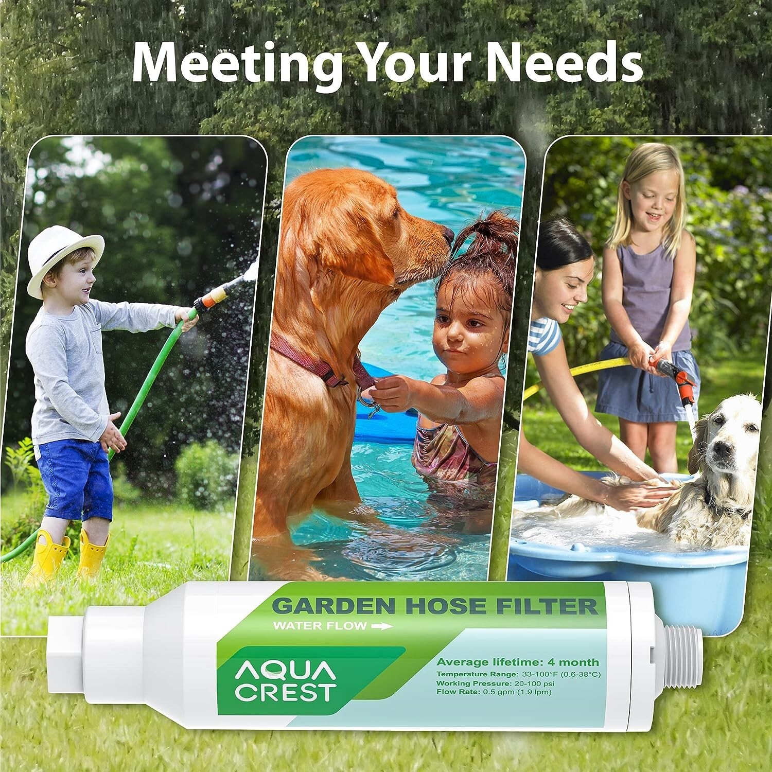 1 Pack AquaCrest Garden Hose Water Filter with Hose Protector, Reduces Chlorine