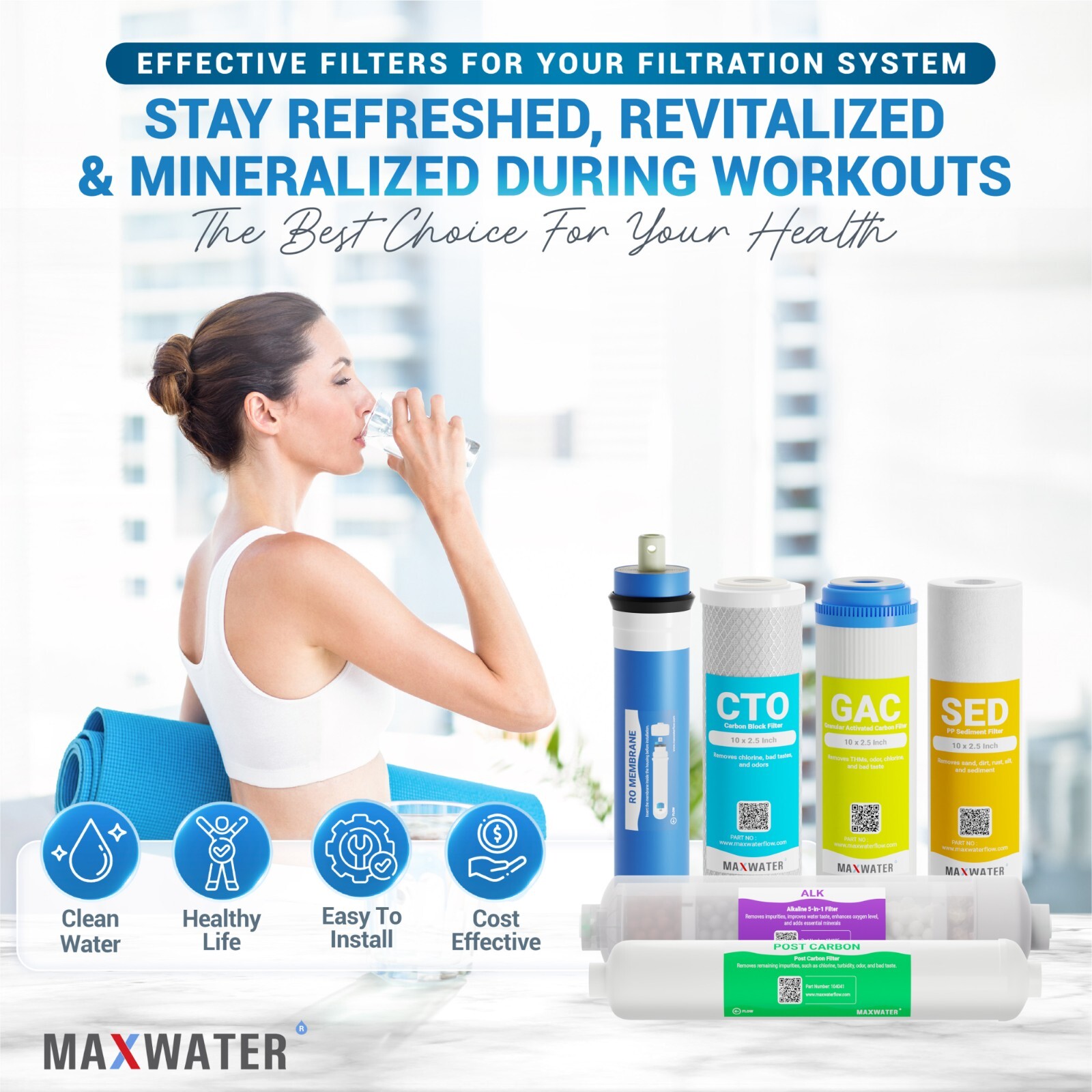 10 Stage Reverse Osmosis System replacement FIlter Set, 5 in1 alkaline, Membrane