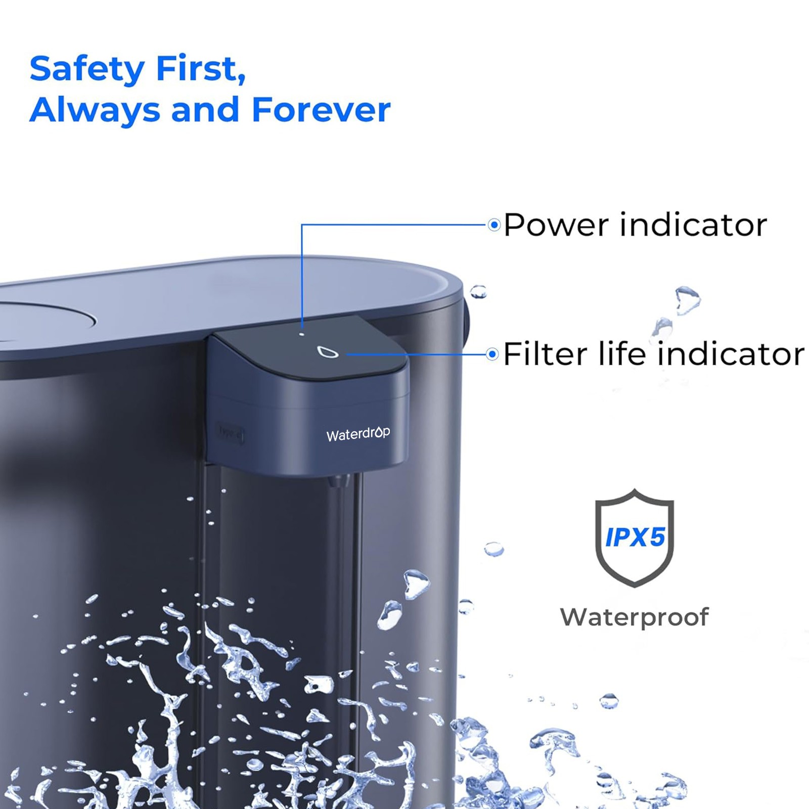 Waterdrop Compact Electric Water Filter Pitcher, Dispenser,Blue, with 1 Filter