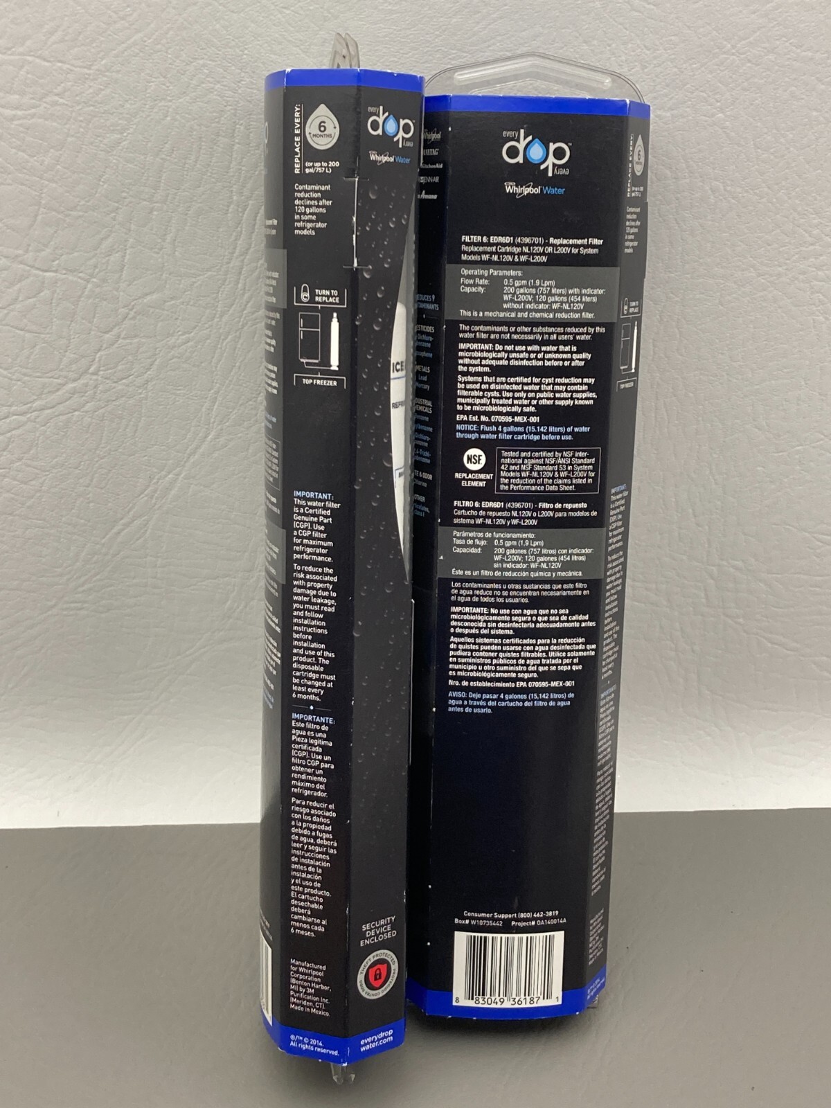 Every Drop Whirlpool 6 EDR6D1 Refrigerator Ice and Water System Filter x 2