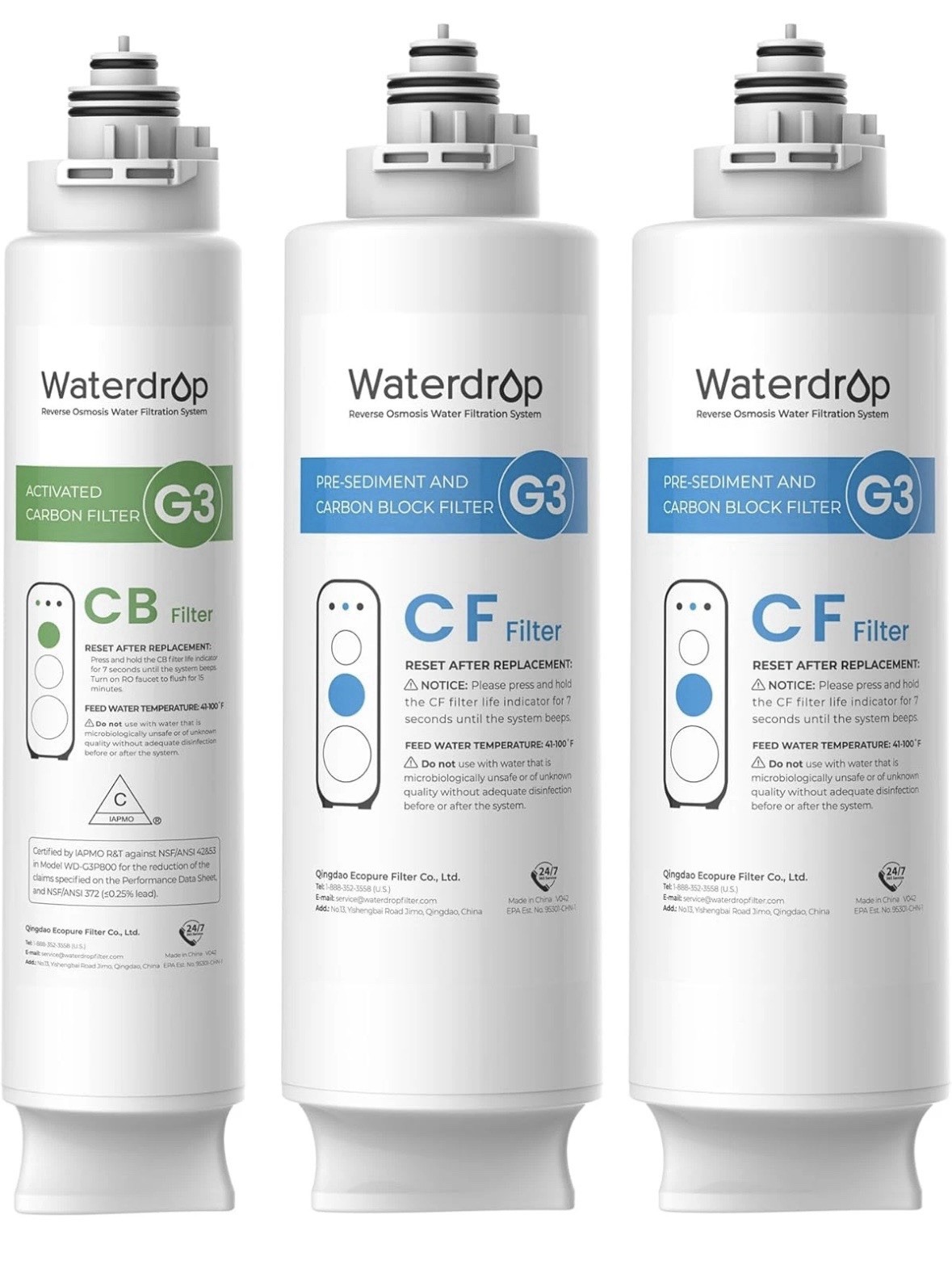 Waterdrop G3 Replacement Filter 1-Year Combo, (2) WD-G3-CF And (1) WD-G3-CB ***