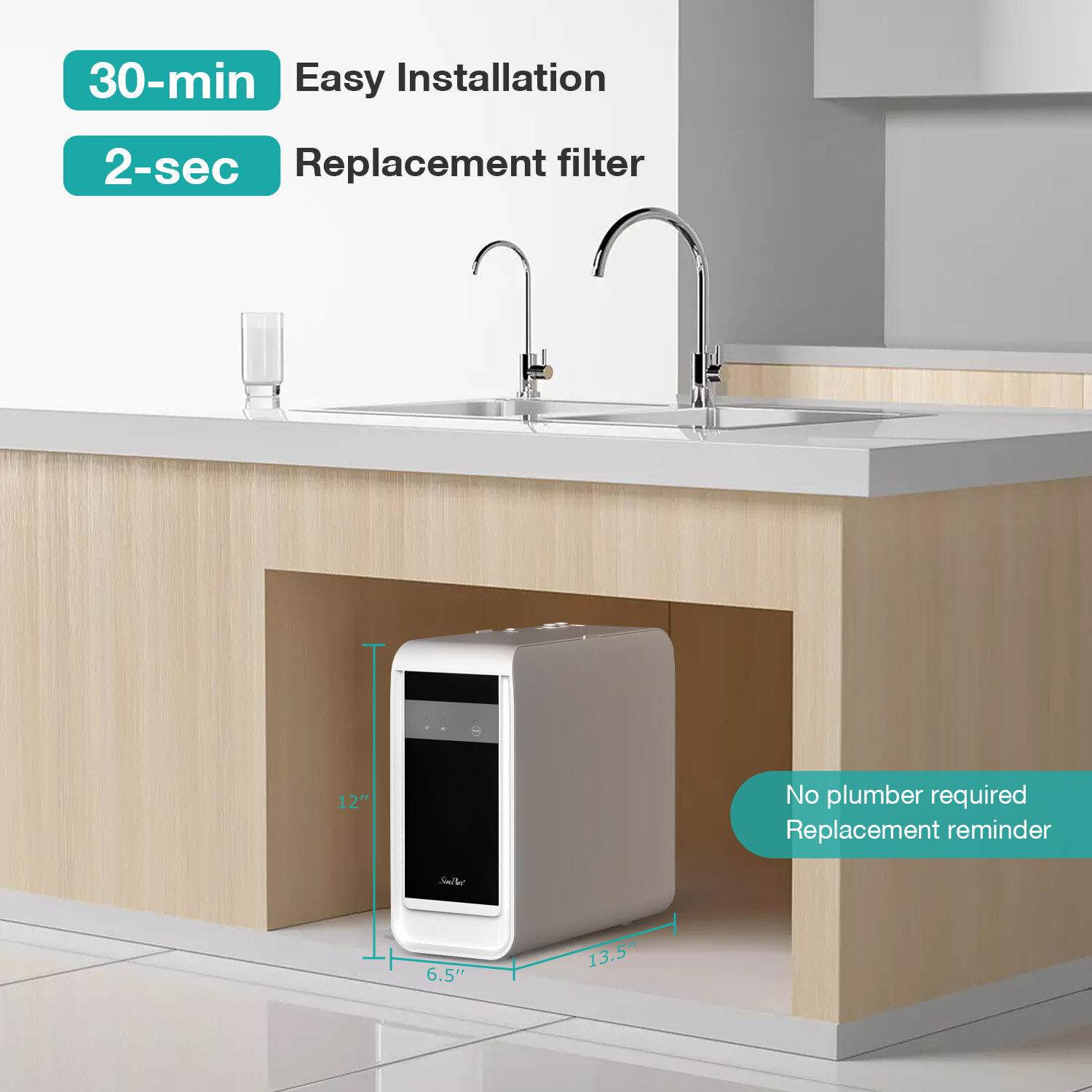 SimPure Q3-600GPD RO Reverse Osmosis CF+RO Membrane Water Filter 1/2/3-Year Set