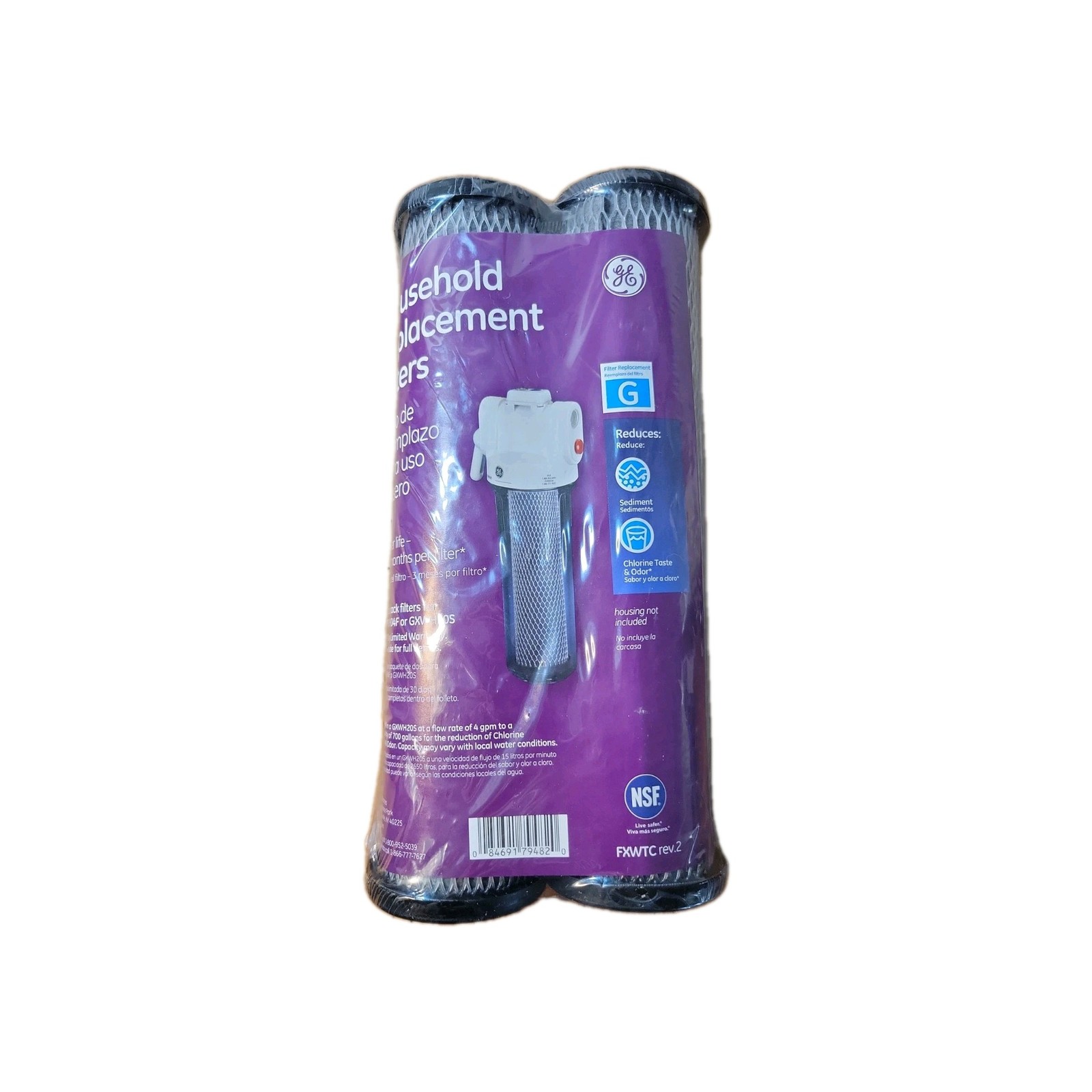 GE SmartWater FXWTC 5 Micron Standard 10 x 2.5 Inch Sediment Filter (2 Pack)