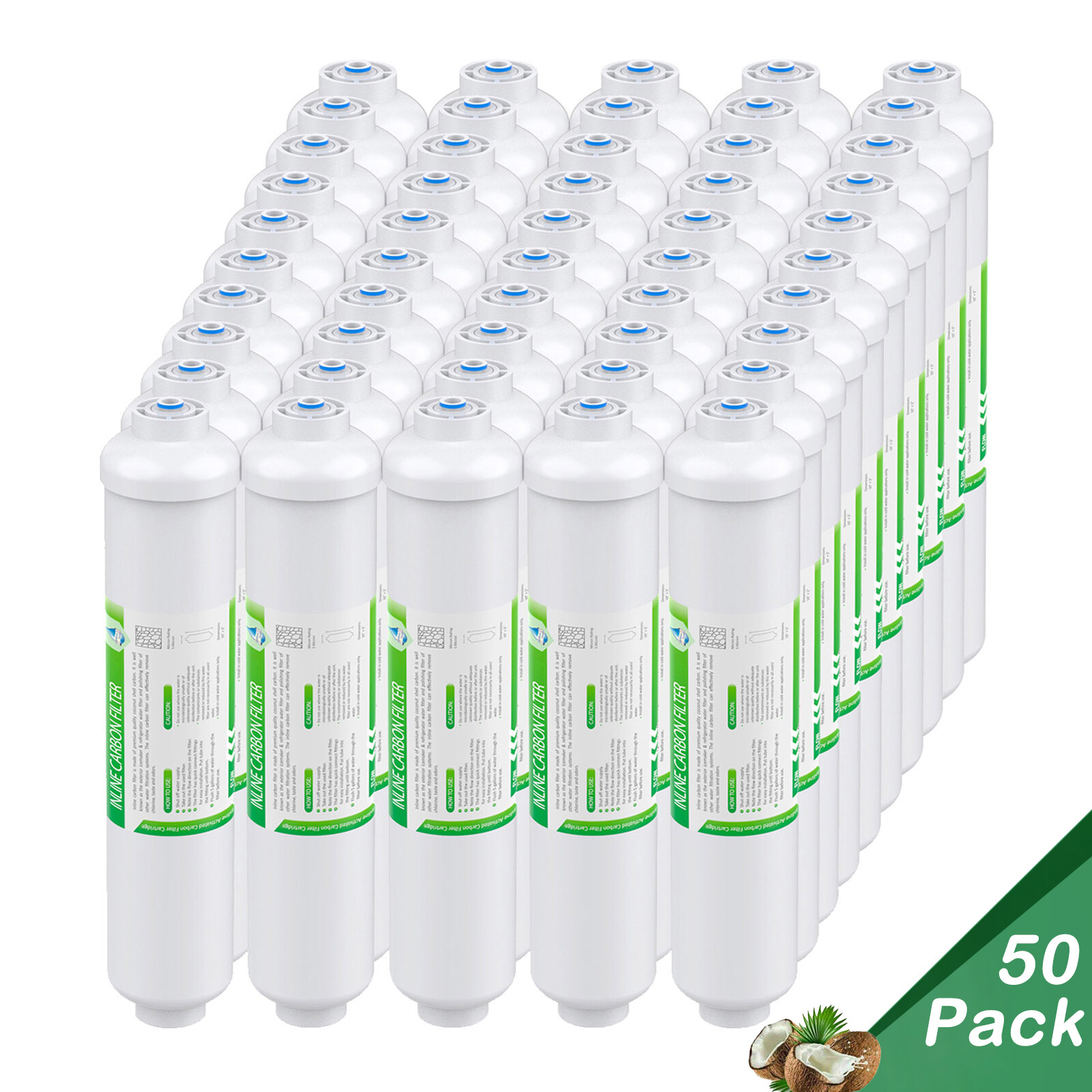 50Pack 10″x2″ T33 Inline Post Carbon Replacement Water Filter 1/4″ Quick Connect