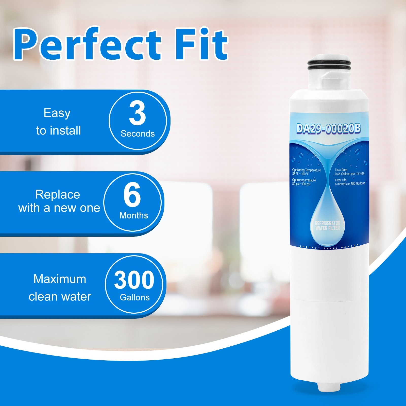 DA29-00020B HAF-CIN/EXP Refrigerator Water Filter Fit for Samsung, 4 Pack